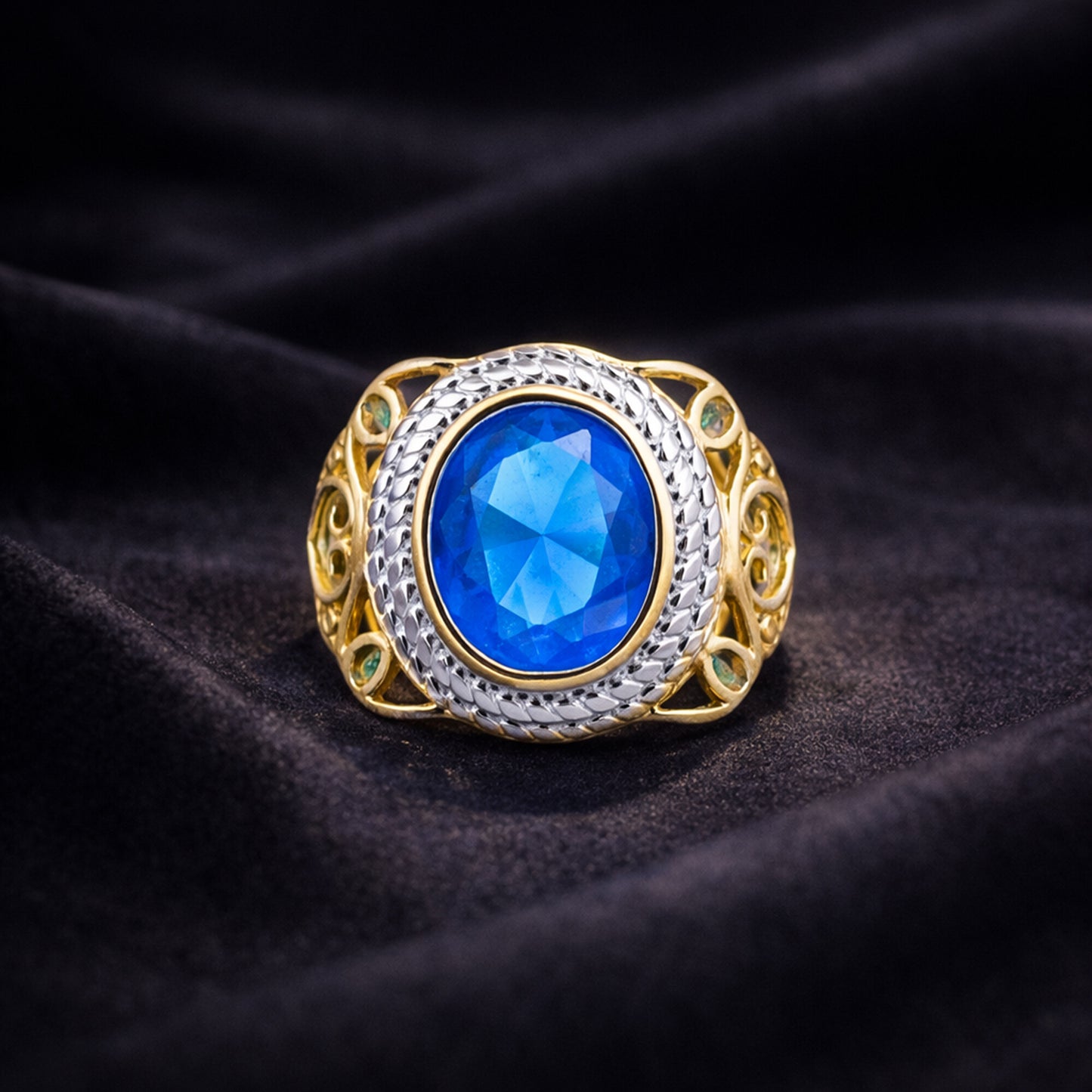 Handmade Oval Cut Blue Topaz Ring in 925 Sterling Silver for Wedding Chic Design