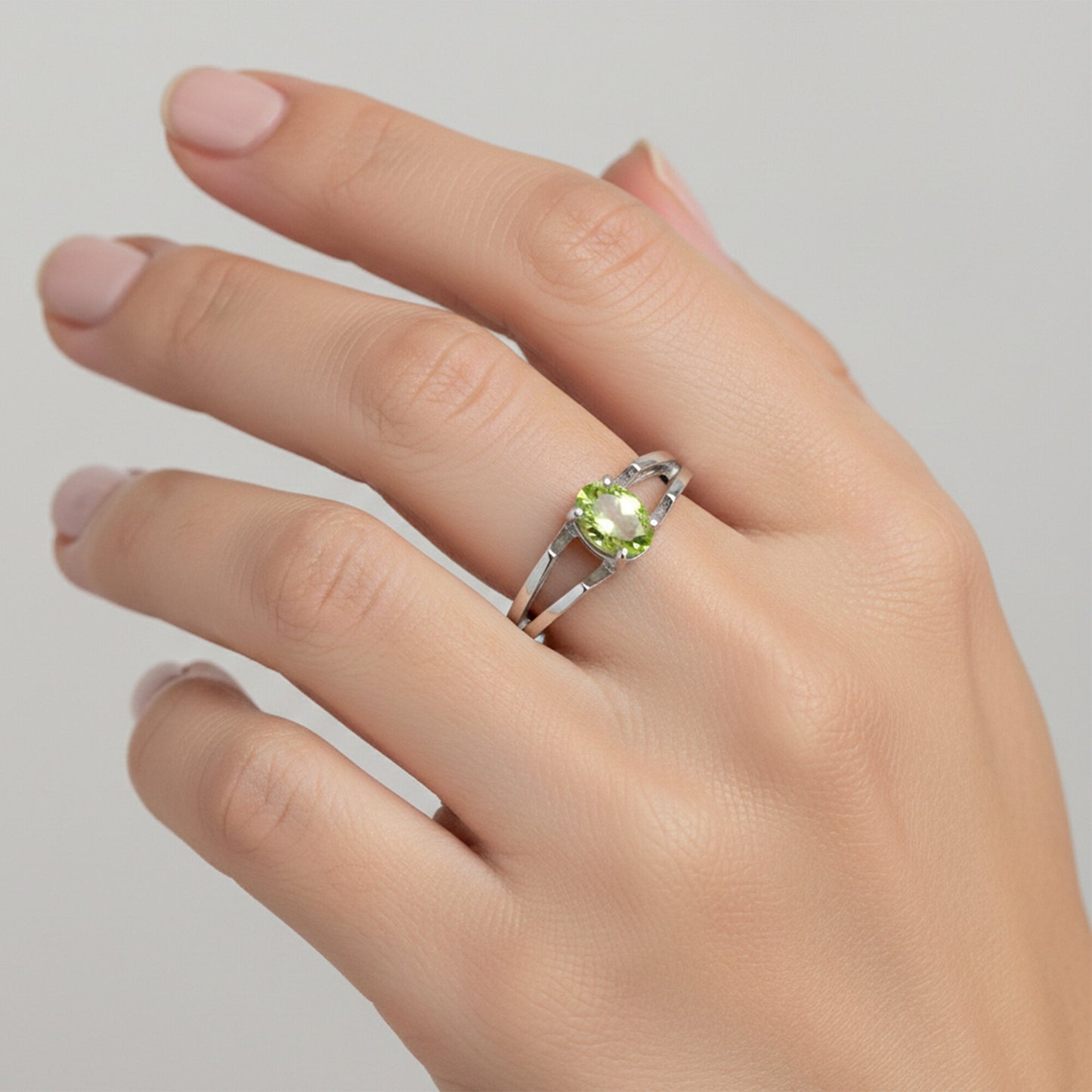 Green Amethyst Ring Oval Cut 1.25 Ct 925 Sterling Silver Gift for Her Boho Style