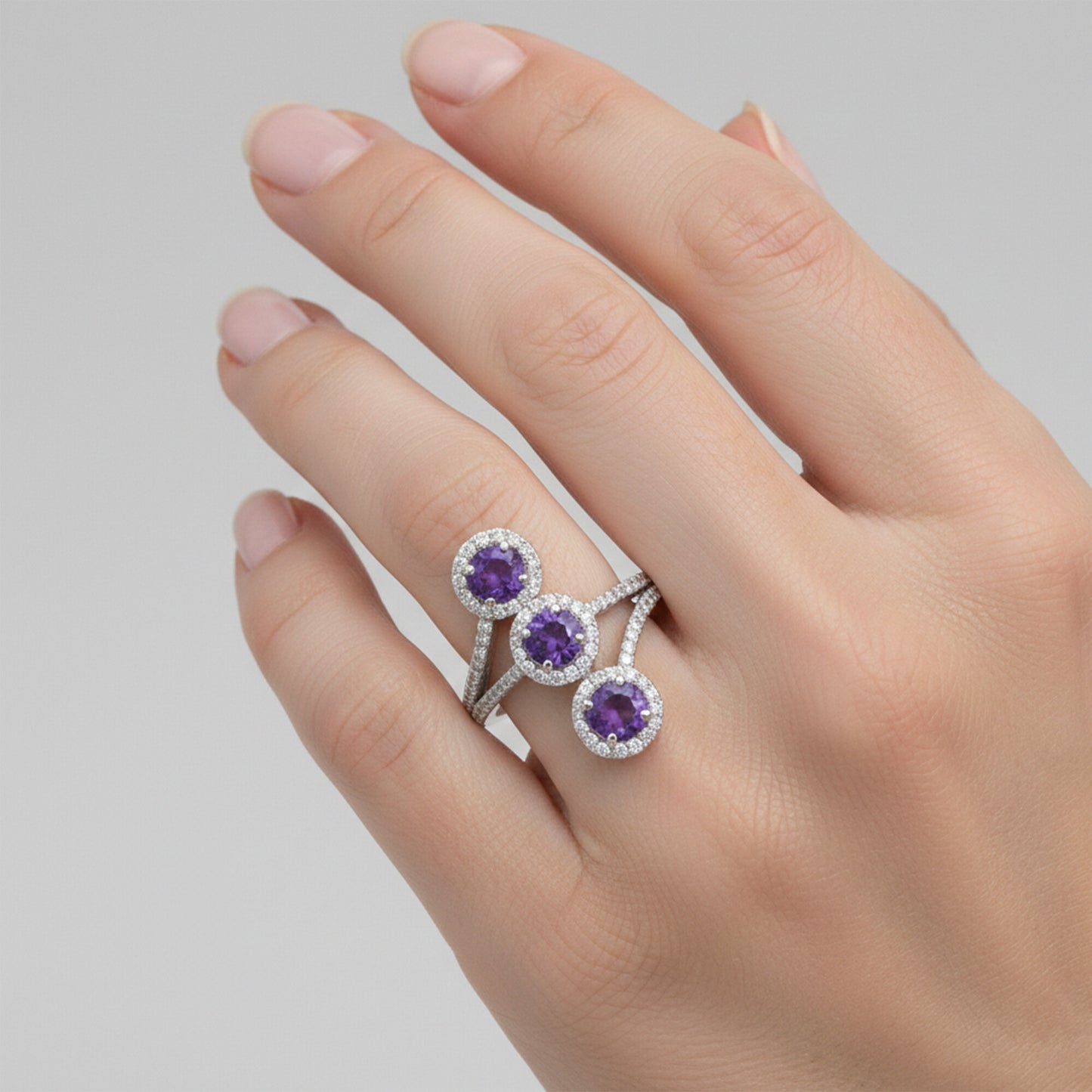 Purple Amethyst Ring Round Cut 3.25 Ct 925 Sterling Silver Gift for Her