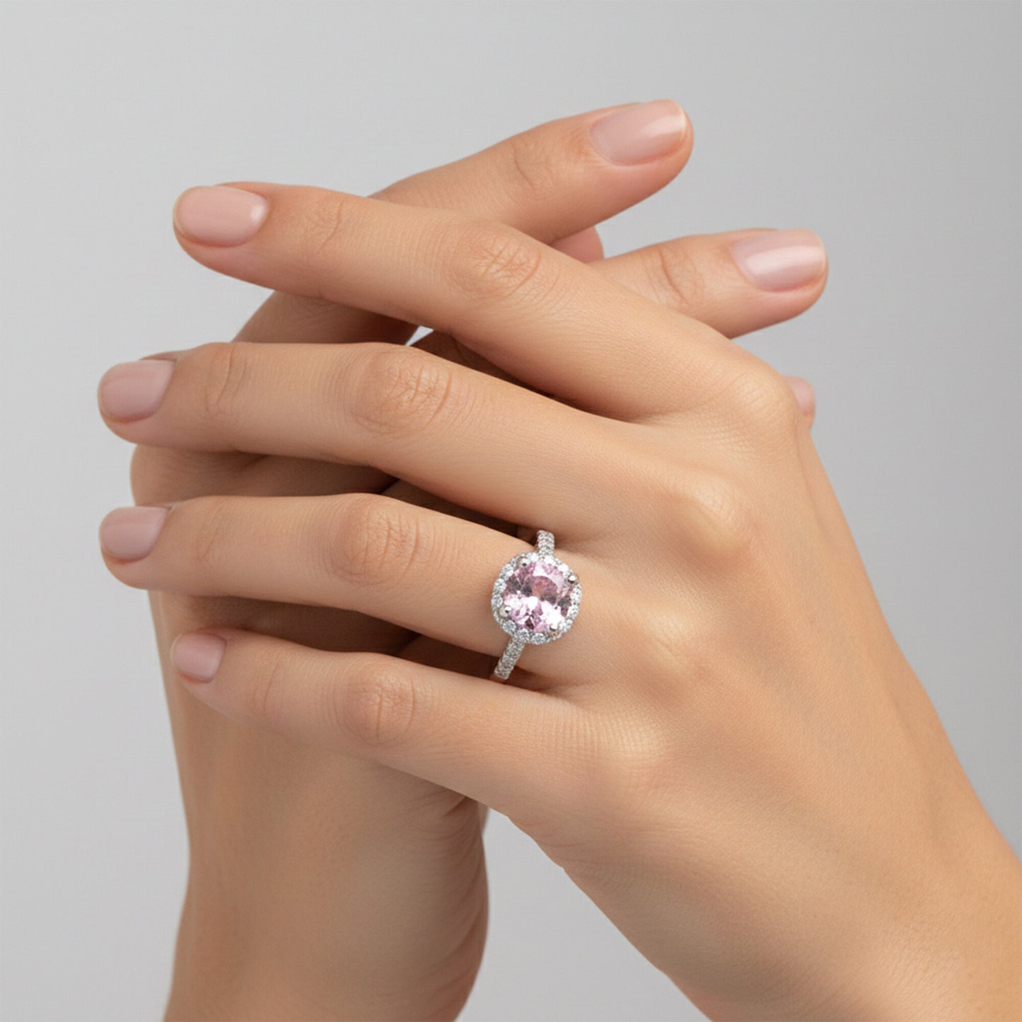925 Sterling Silver Pink Kunzite Round Cut Ring for Women Everyday Wear