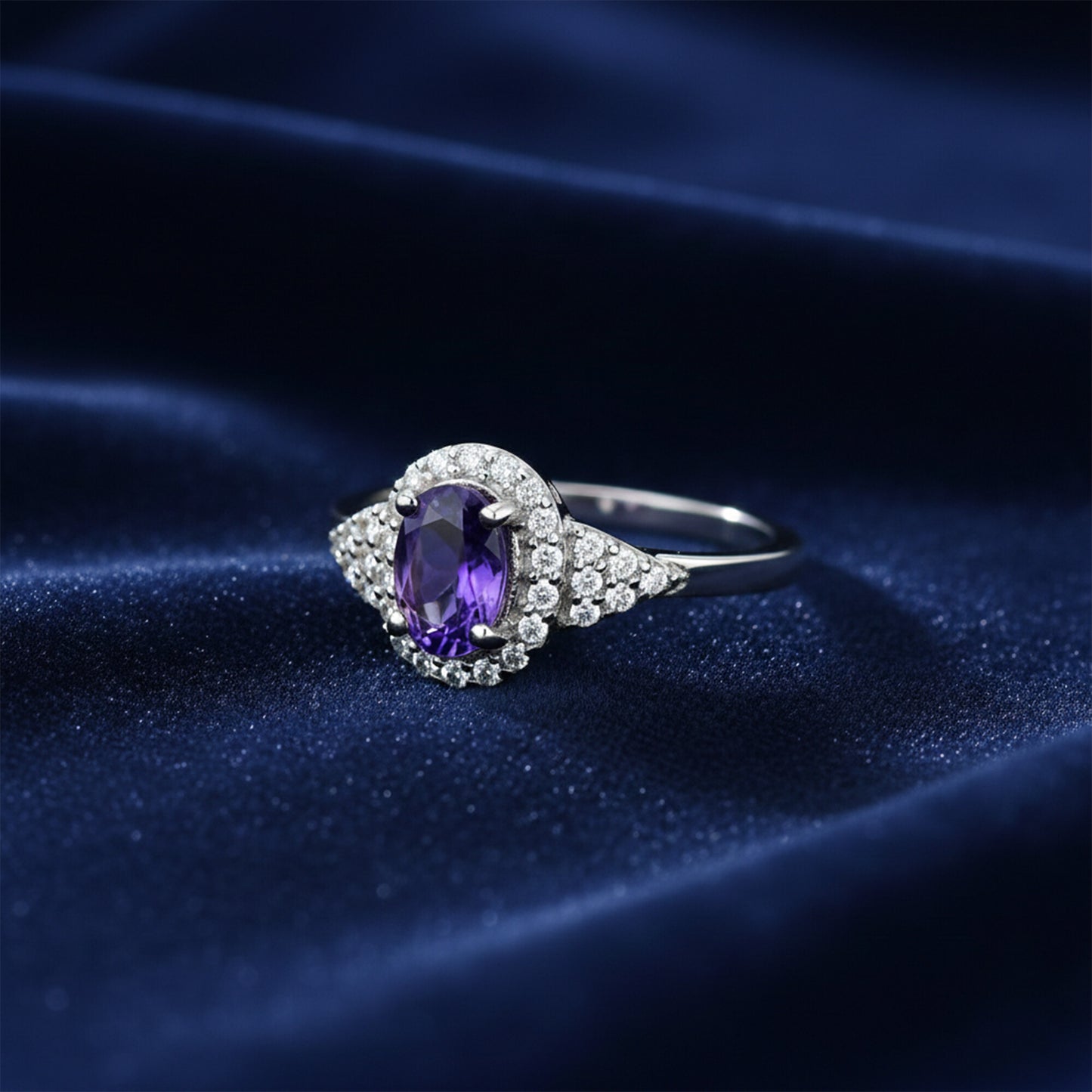 Cocktail Oval Cut Purple Amethyst Ring in 925 Sterling Silver Gift for Her