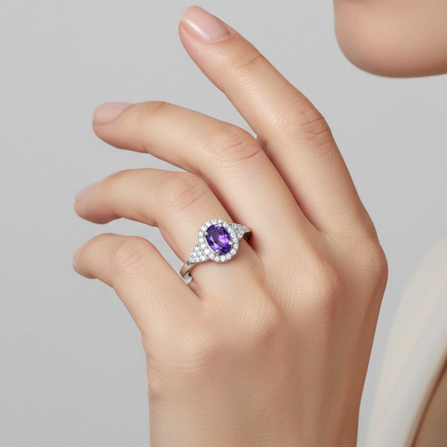 Cocktail Oval Cut Purple Amethyst Ring in 925 Sterling Silver Gift for Her