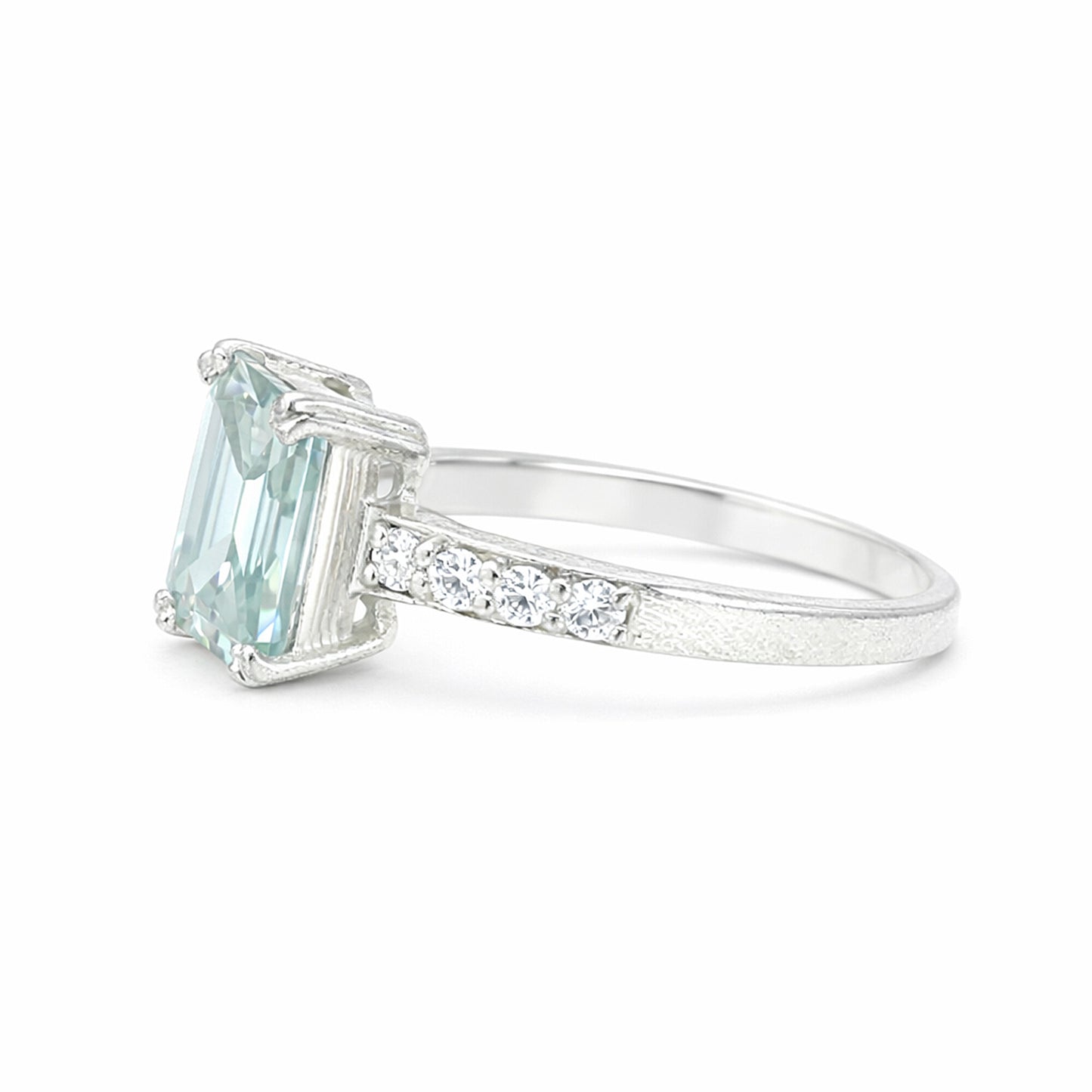 Everyday Wear Blue Aquamarine Emerald Ring in 925 Sterling Silver for Wedding