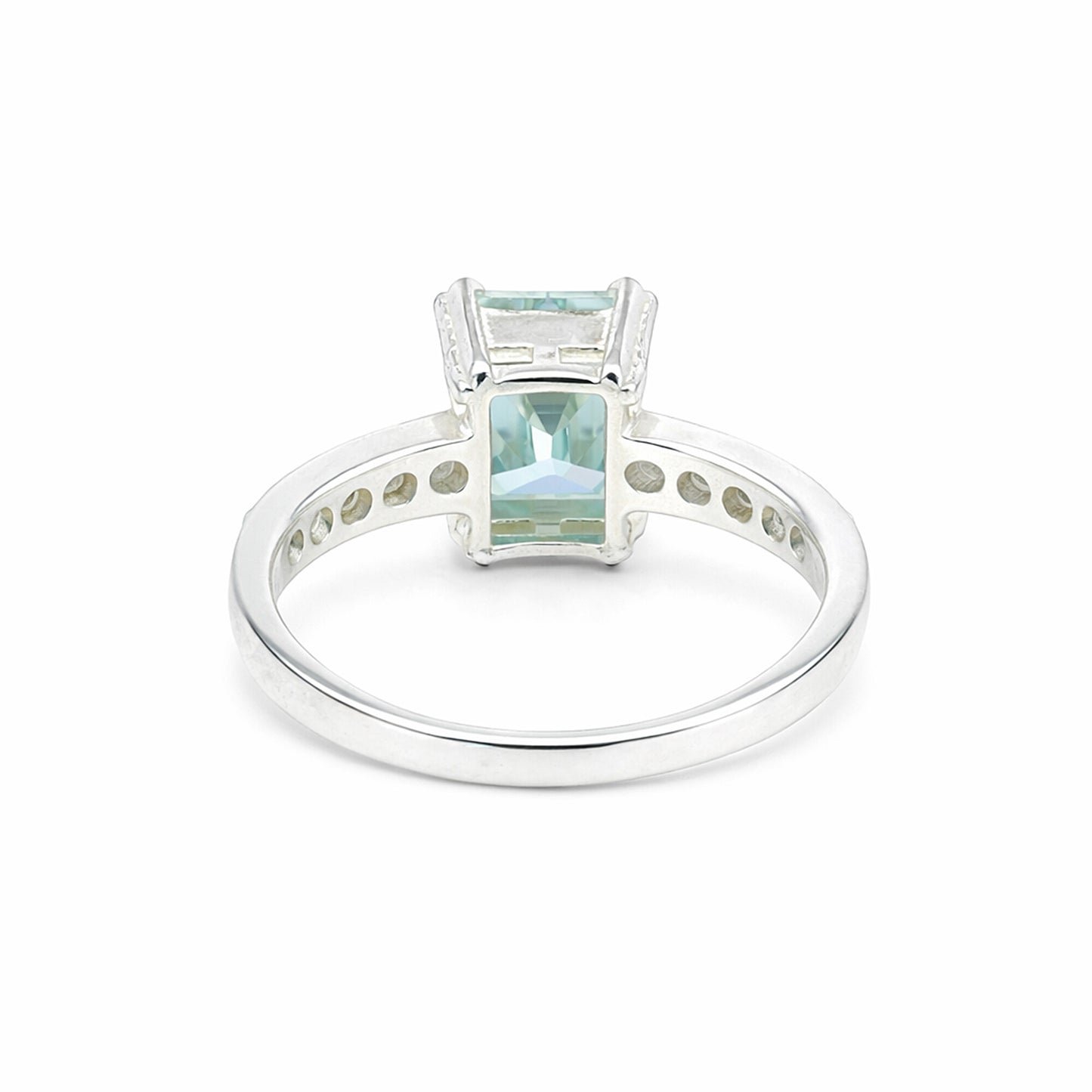 Everyday Wear Blue Aquamarine Emerald Ring in 925 Sterling Silver for Wedding