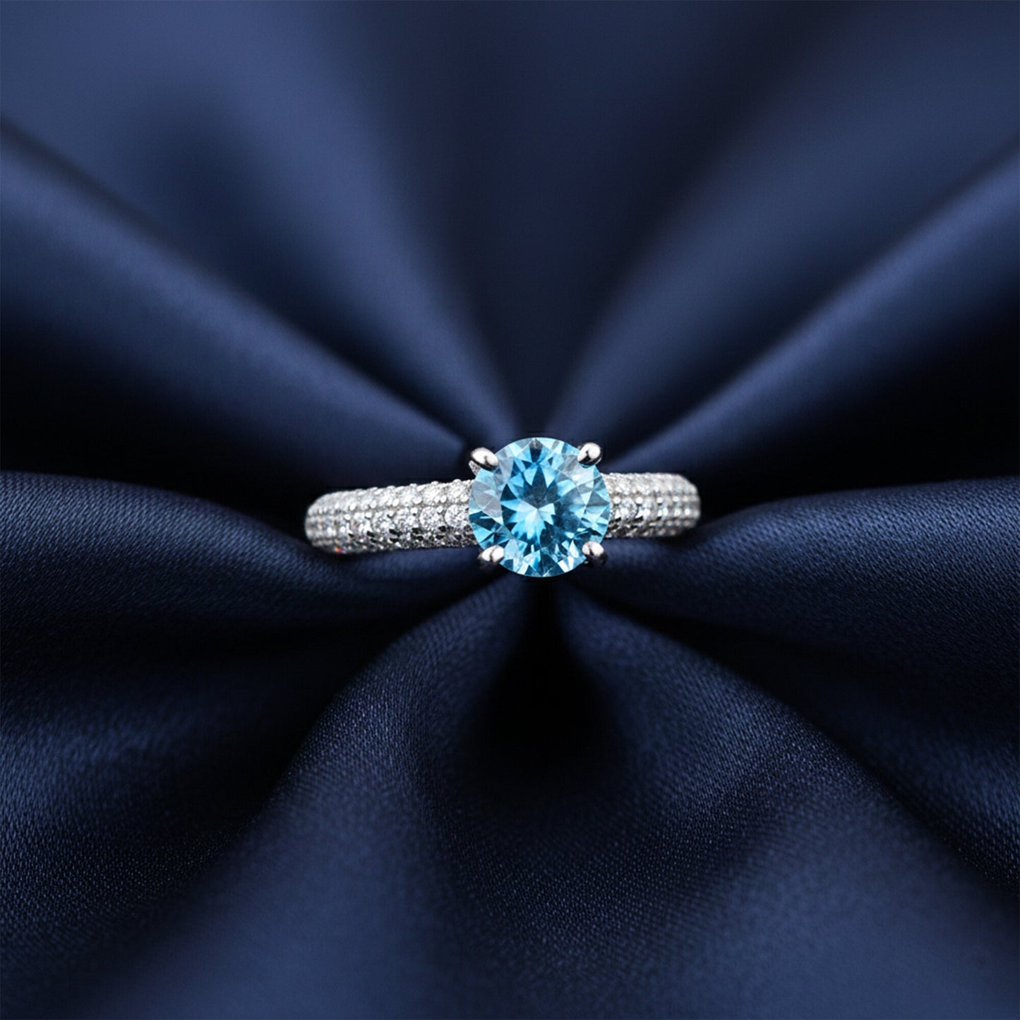 Certified Blue Aquamarine 2.55 Ct Round Cut Ring 925 Sterling Silver for Wedding
