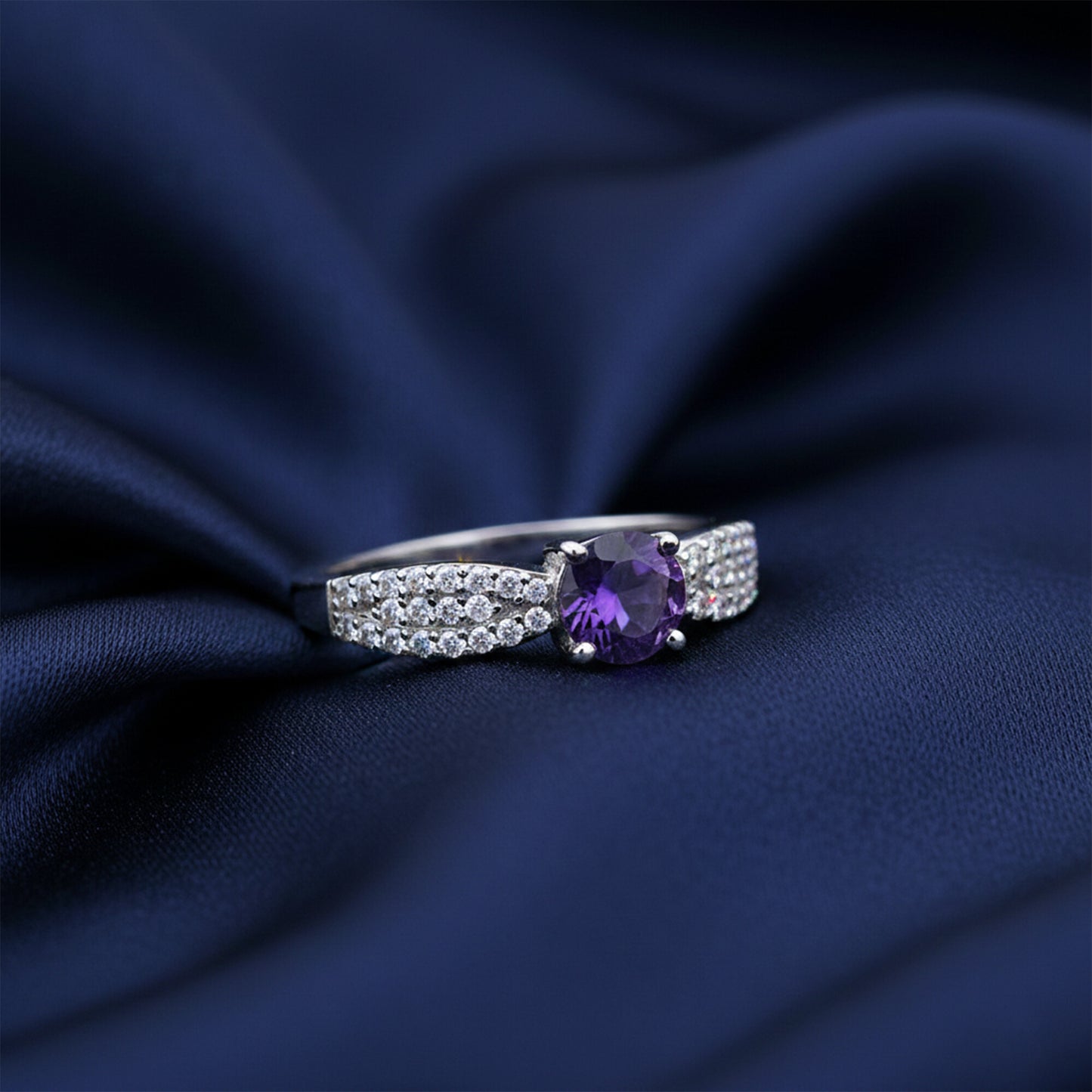 Statement Round Purple Amethyst Ring in 925 Sterling Silver for Women Boho Style