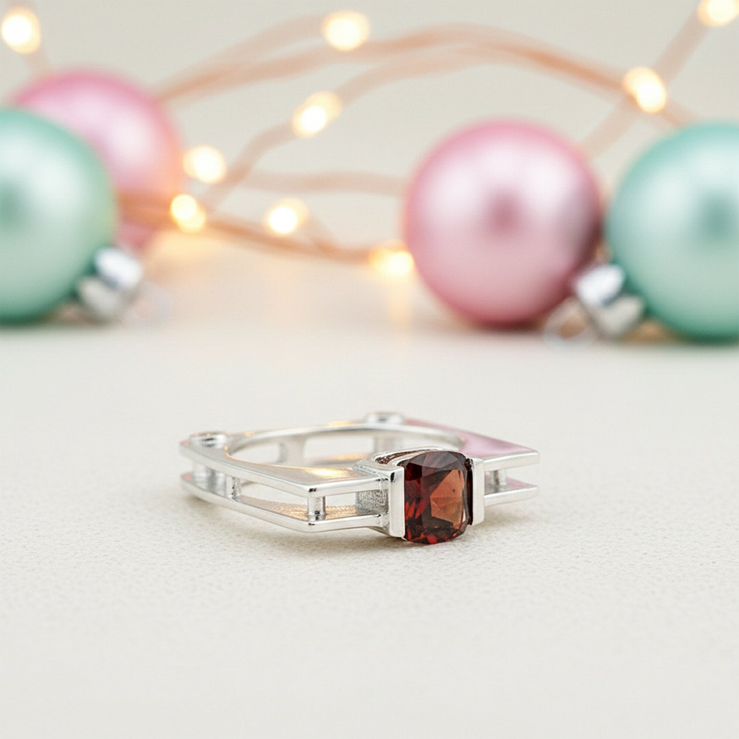 Princess Cut Garnet Ring in 925 Sterling Silver 1.25 Ct Red for Women Boho Style