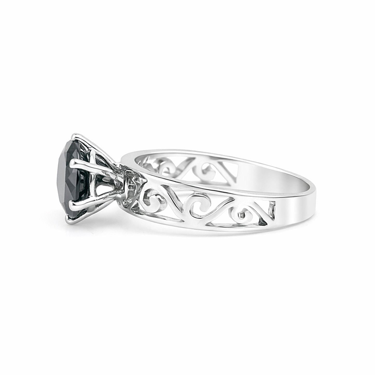 Black Moissanite Ring 2.64 Ct Round Cut 925 Sterling Silver Gift for Her