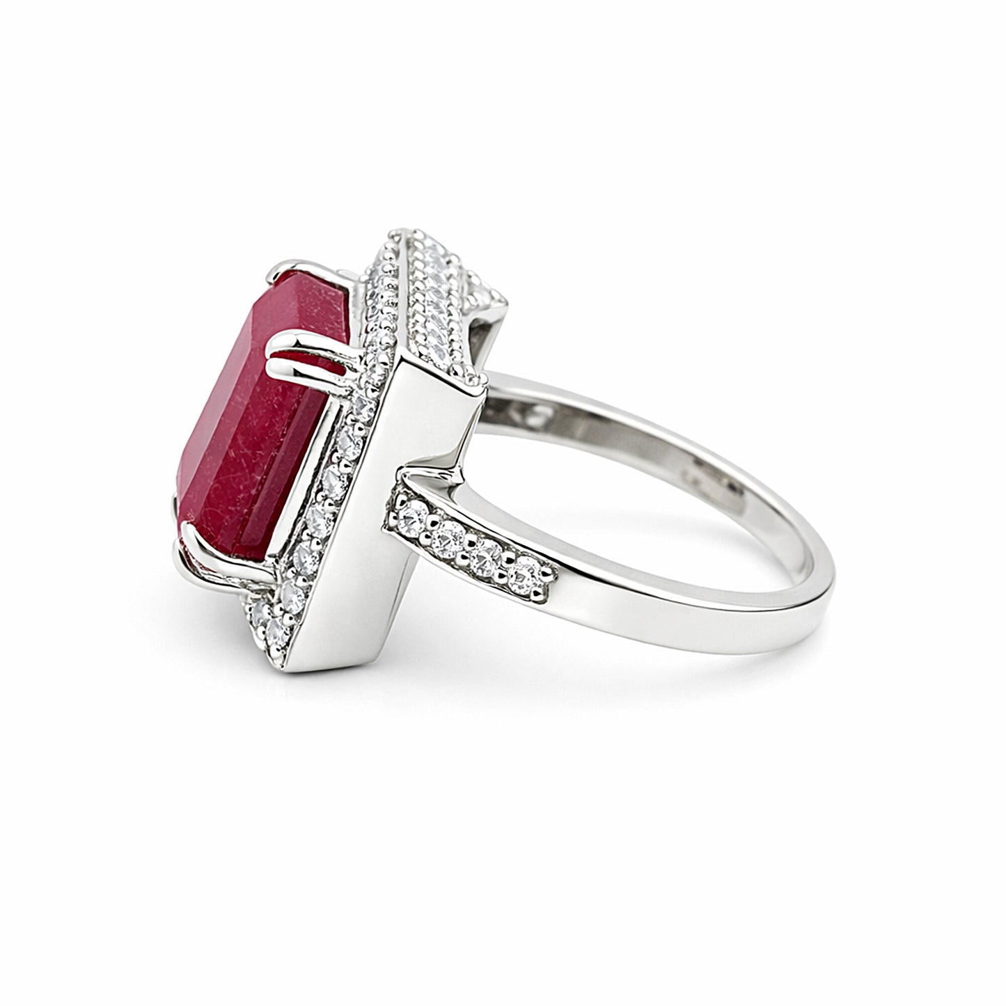 Emerald Cut Red Ruby 4.82 Ct Ring in 925 Sterling Silver for Women Chic Design