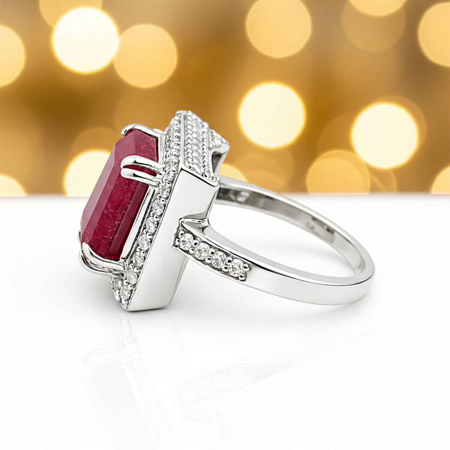 Emerald Cut Red Ruby 4.82 Ct Ring in 925 Sterling Silver for Women Chic Design
