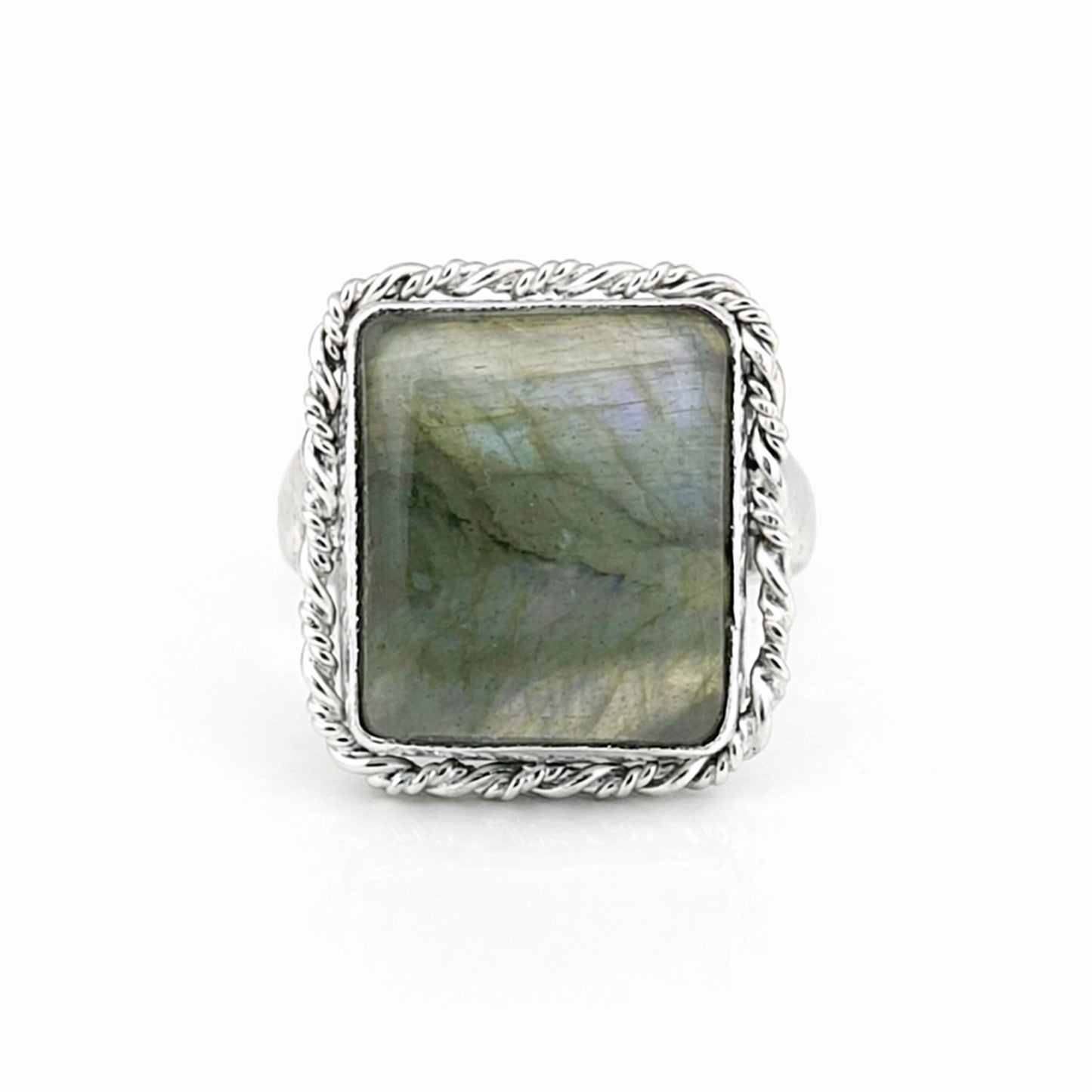 Multi-Color Labradorite Cushion Ring 9.00 Ct. 925 Sterling Silver Stackable Eter