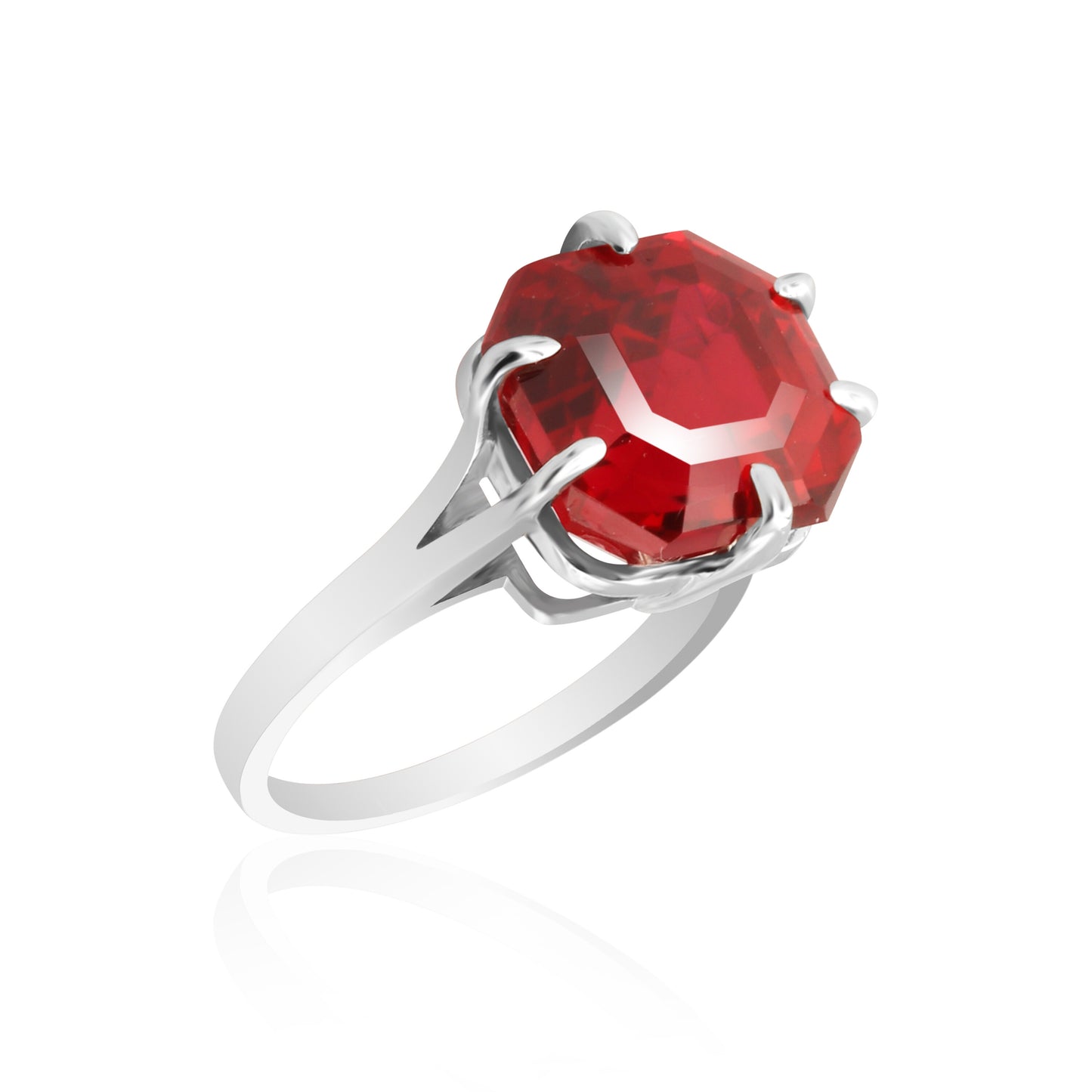 Red Ruby Asscher Cut Solitaire Ring 5.00 Ct. 925 Sterling Silver Gift for Her