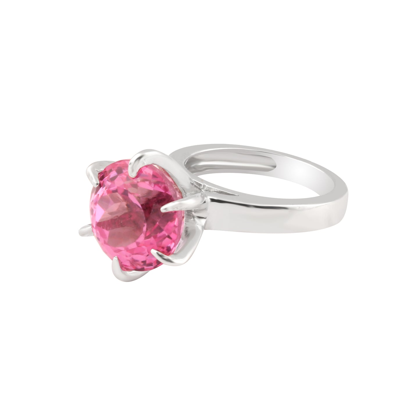 2.80 Ct. Pink Tourmaline Ring Round Cut 925 Sterling Silver Eternity Band Fine G