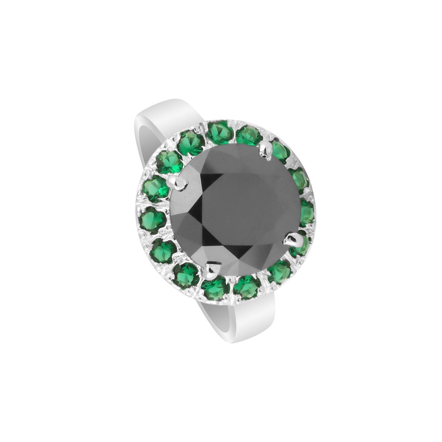 Round Cut Moissanite & Emerald Ring 7.00 Ct. 925 Sterling Silver Eternity Band G