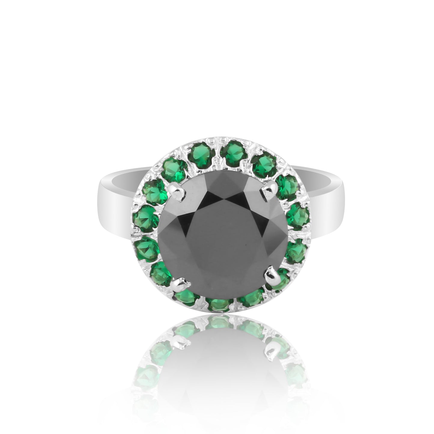Round Cut Moissanite & Emerald Ring 7.00 Ct. 925 Sterling Silver Eternity Band G