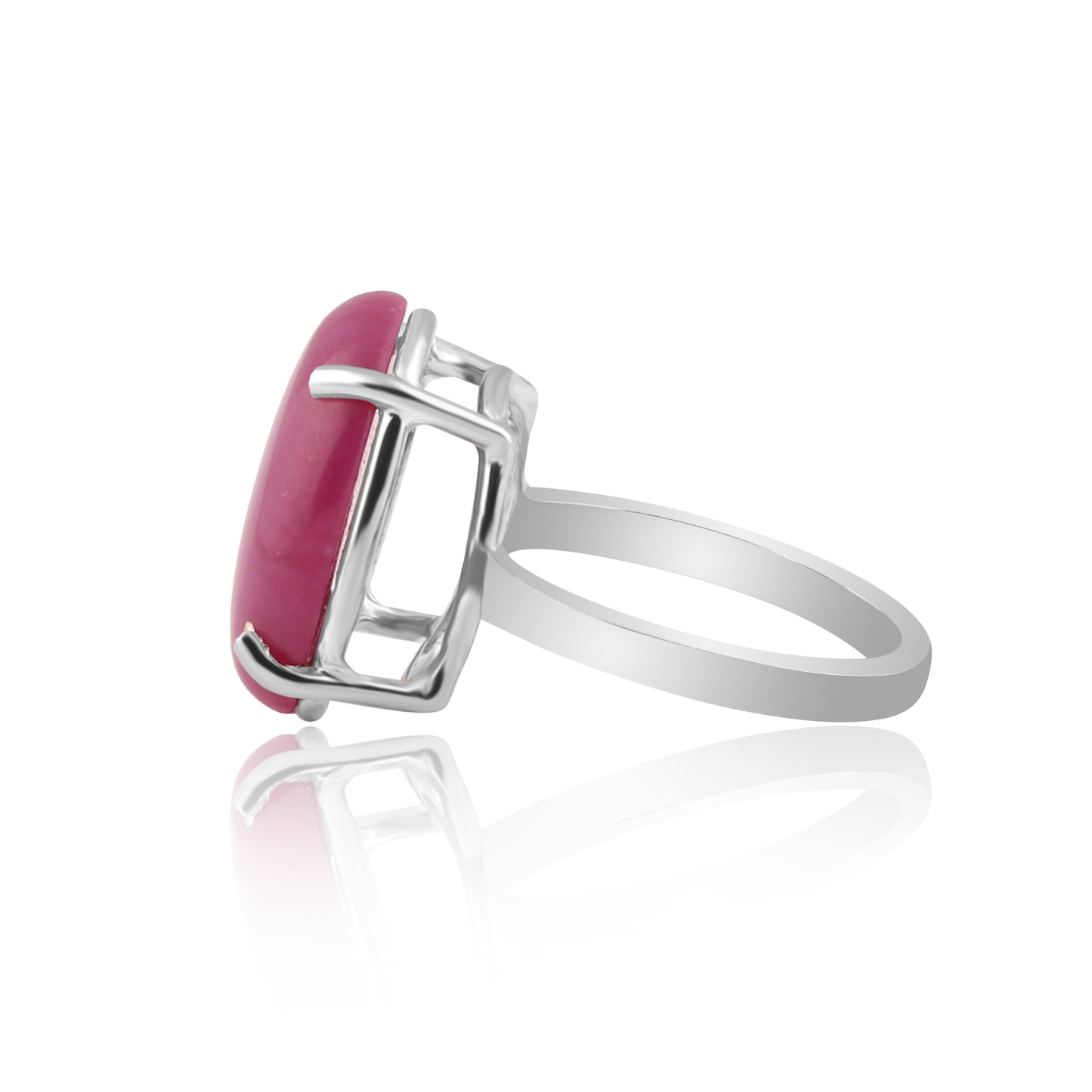 Pink Ruby Oval Cabochon Cut Solitaire Ring 6.60 Ct. 925 Sterling Silver Gift for