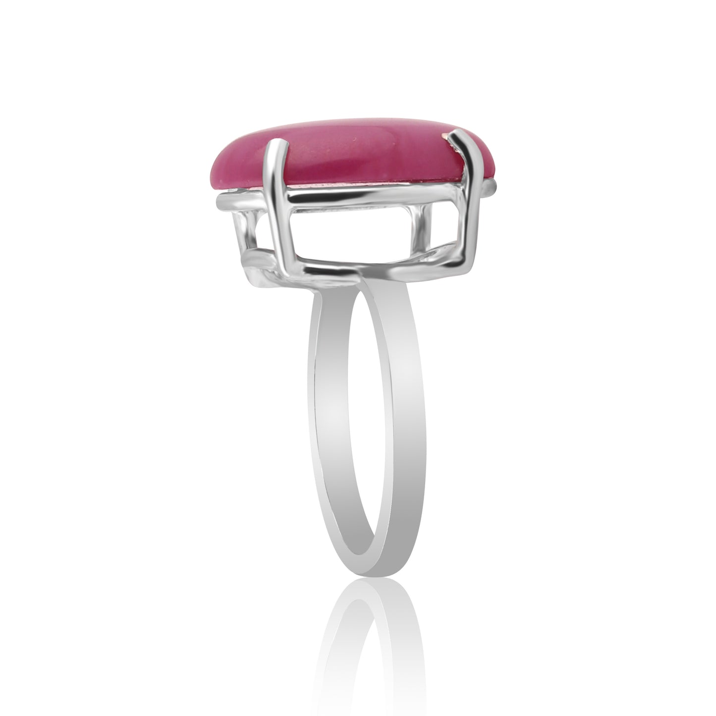 Pink Ruby Oval Cabochon Cut Solitaire Ring 6.60 Ct. 925 Sterling Silver Gift for