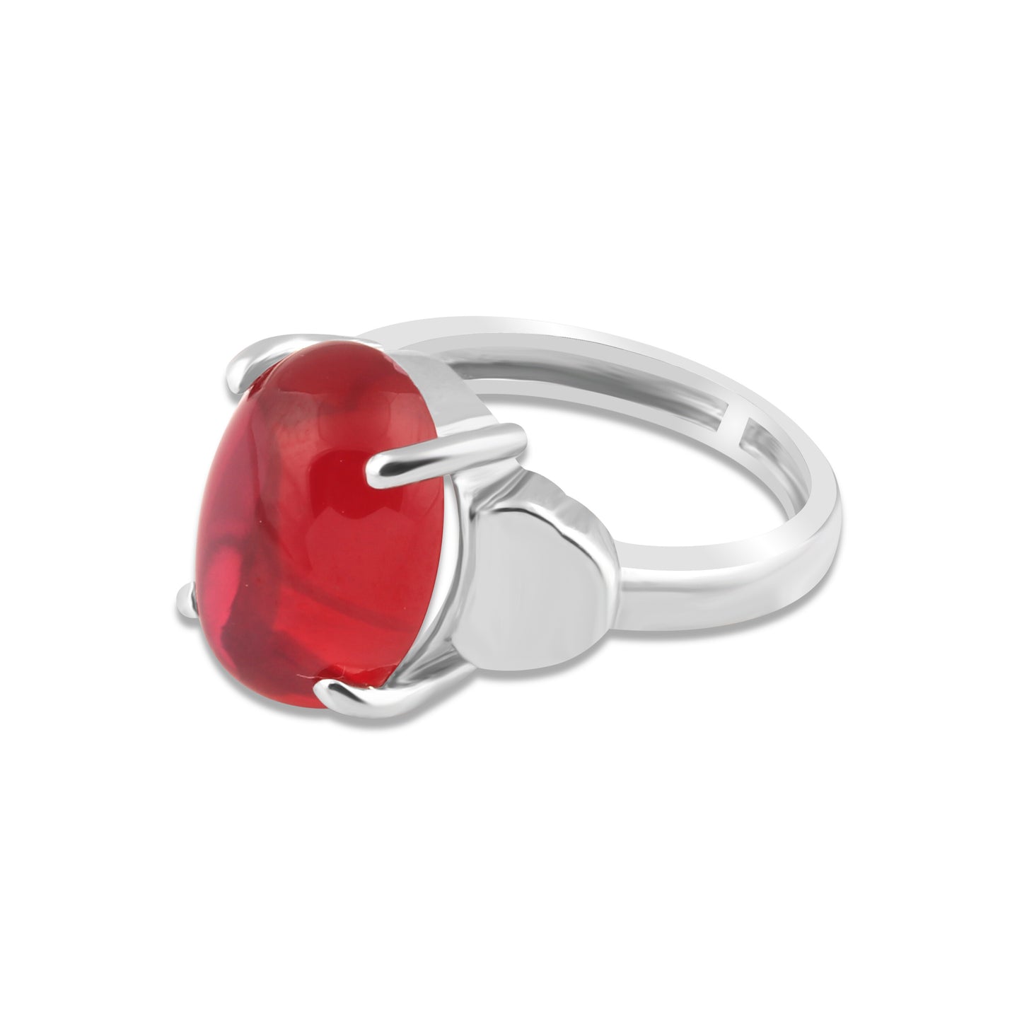 Red Ruby Solitaire Ring 6.00 Ct. Oval Cabochon Cut 925 Sterling Silver Stackable