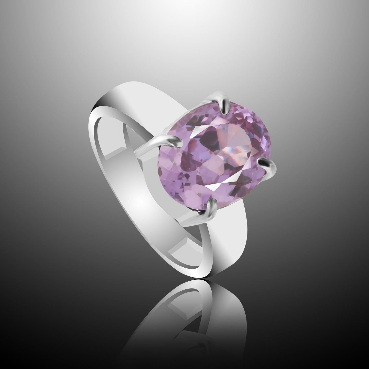 Purple Amethyst Solitaire Ring 4.85 Ct. Oval Cut 925 Sterling Silver Stackable B