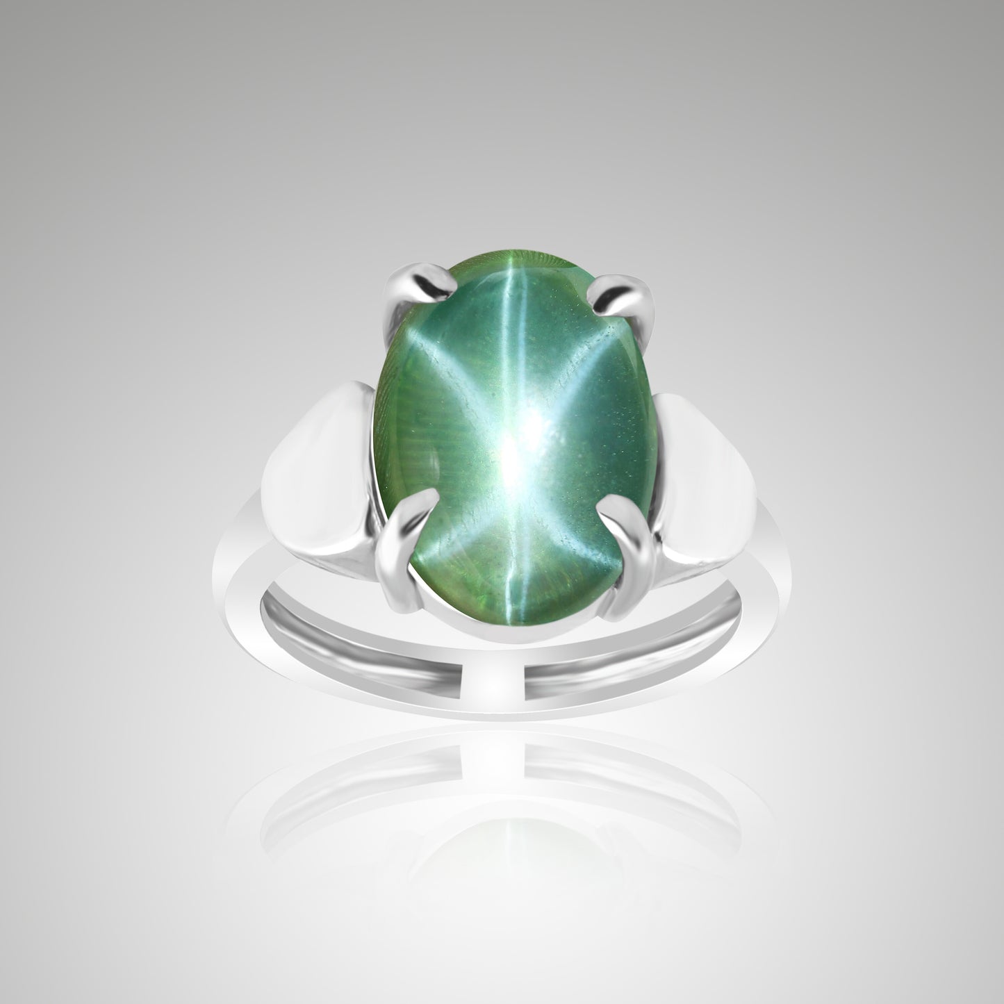 5.45 Ct. Green Sapphire Ring Oval Cabochon Cut 925 Sterling Silver Eternity Band