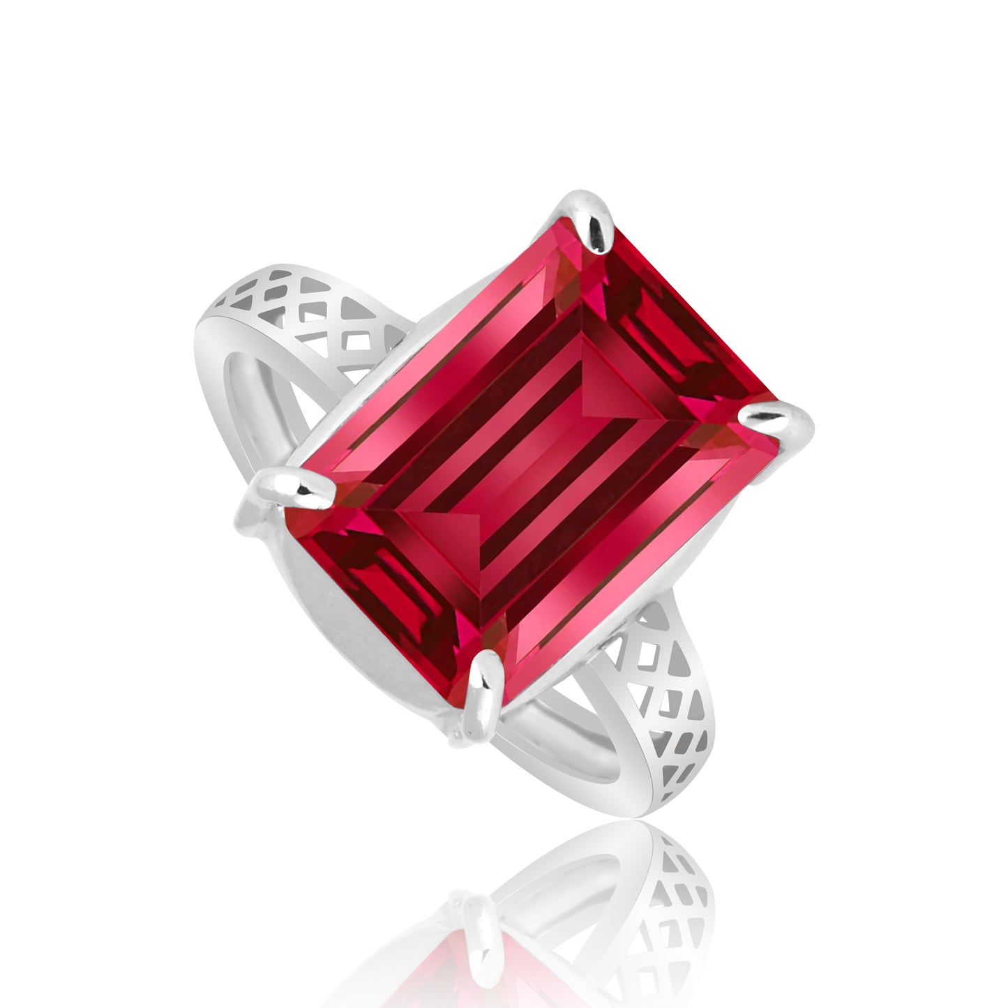 Red Ruby Emerald Cut Solitaire Ring 3.66 Ct. 925 Sterling Silver Gift for Her