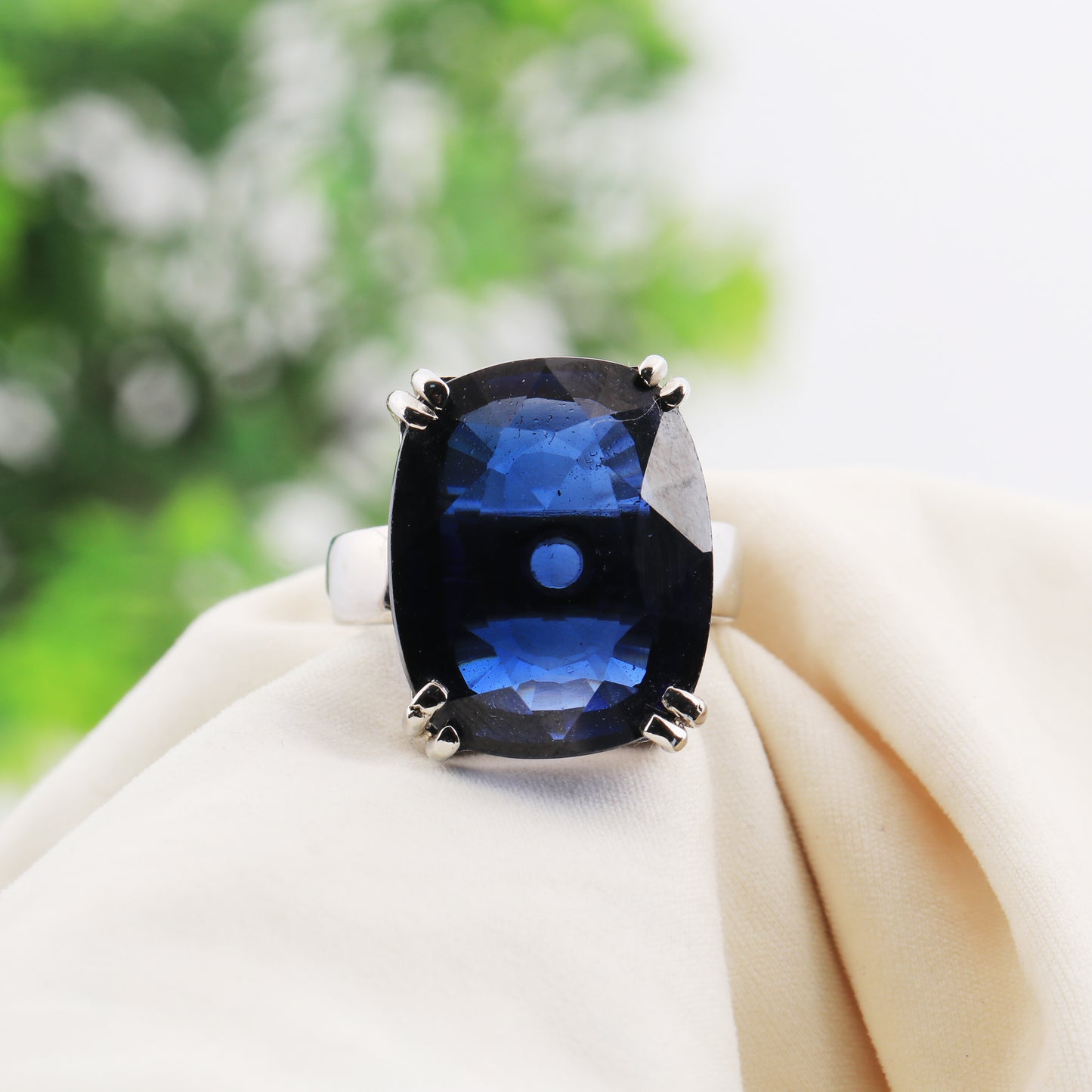 Sapphire Gemstone Ring 4.80 Ct. Cushion Cut 925 Sterling Silver Wedding Gift Her