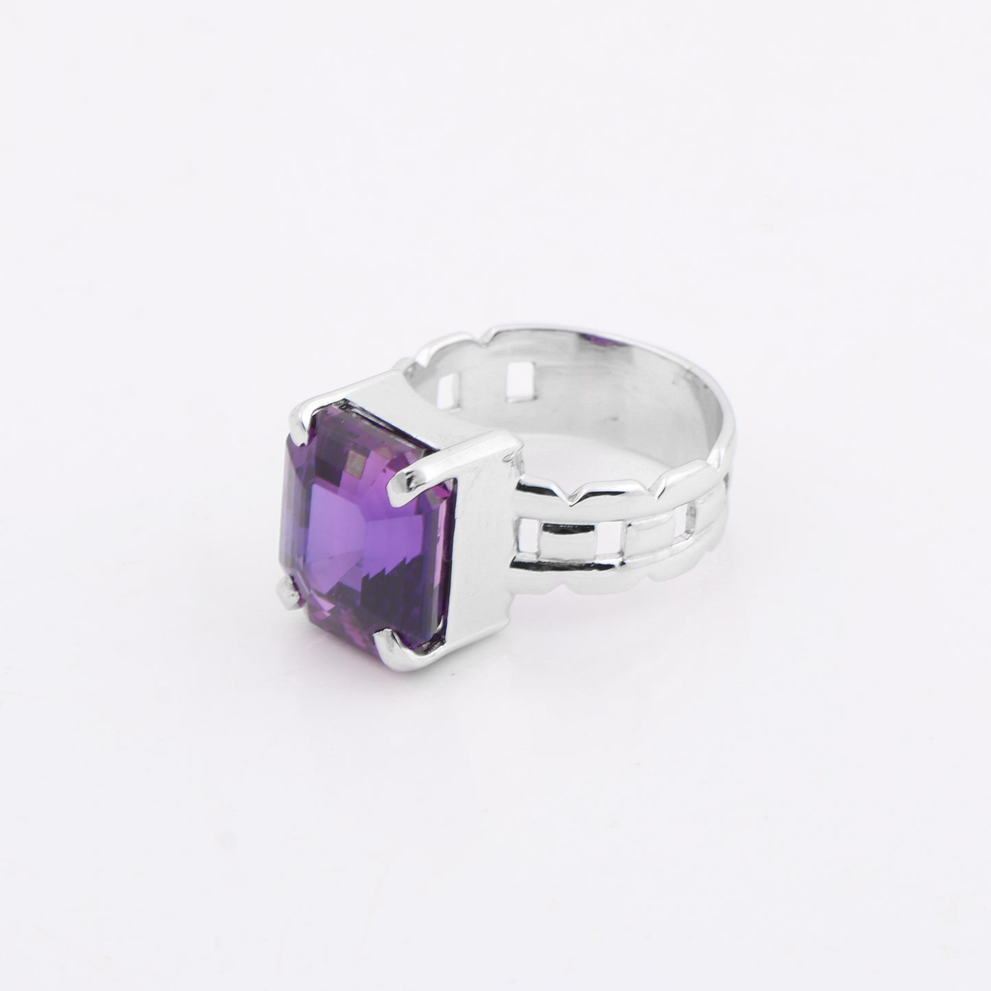 Purple Amethyst Emerald Cut Solitaire Ring 3.65 Ct. 925 Sterling Silver Gift for