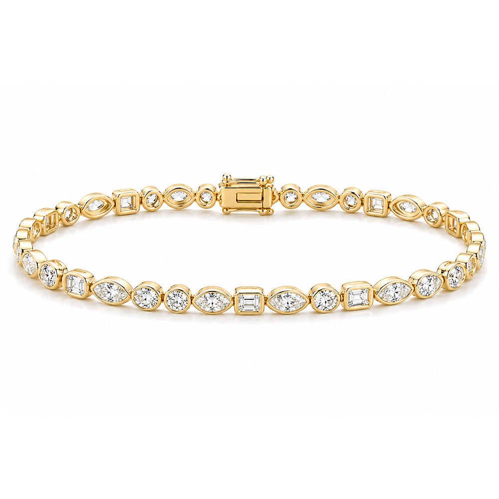 10Ct Multi Shape Lab-Grown Diamond Bezel Wedding Tennis Bracelet 14k Solid Gold