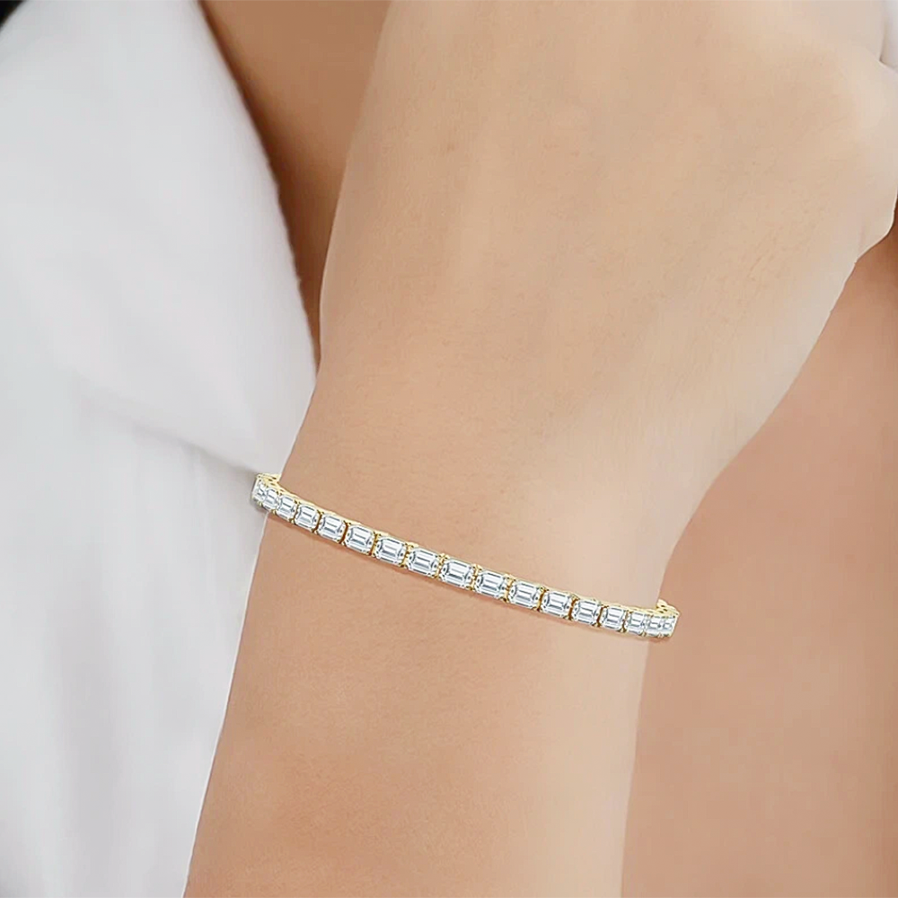 14k Yellow Gold 4.0Ct Emerald Cut Lab Grown GDGL Diamond Tennis Bracelet Women's - GEMHUB & CO.