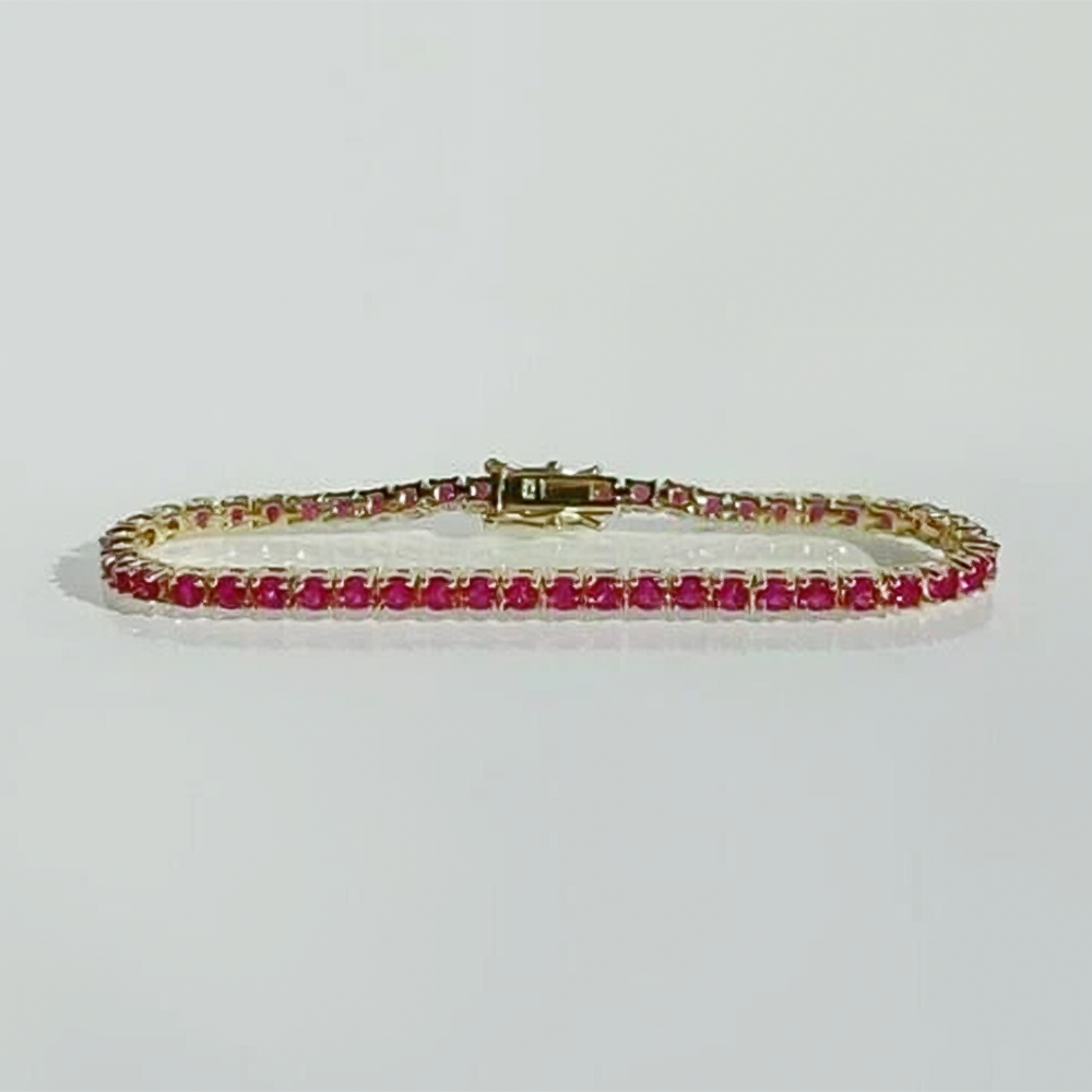 Natural 4.25 Ct Round Cut Red Ruby 14k Yellow Gold Tennis Bracelet For Women - Image 4 - GEMHUB & CO.