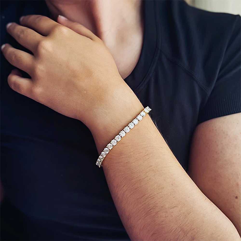 H-I-J/I1-I3 14k Yellow Gold 3.00CT Round Cut Natural Diamond Tennis Bracelet - GEMHUB & CO.