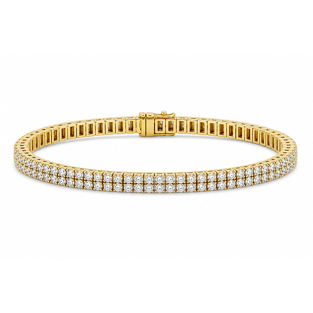 (GH/SI-I2) 8Ct Natural Diamond Double Row Tennis Bracelet 14k Yellow Gold Unisex