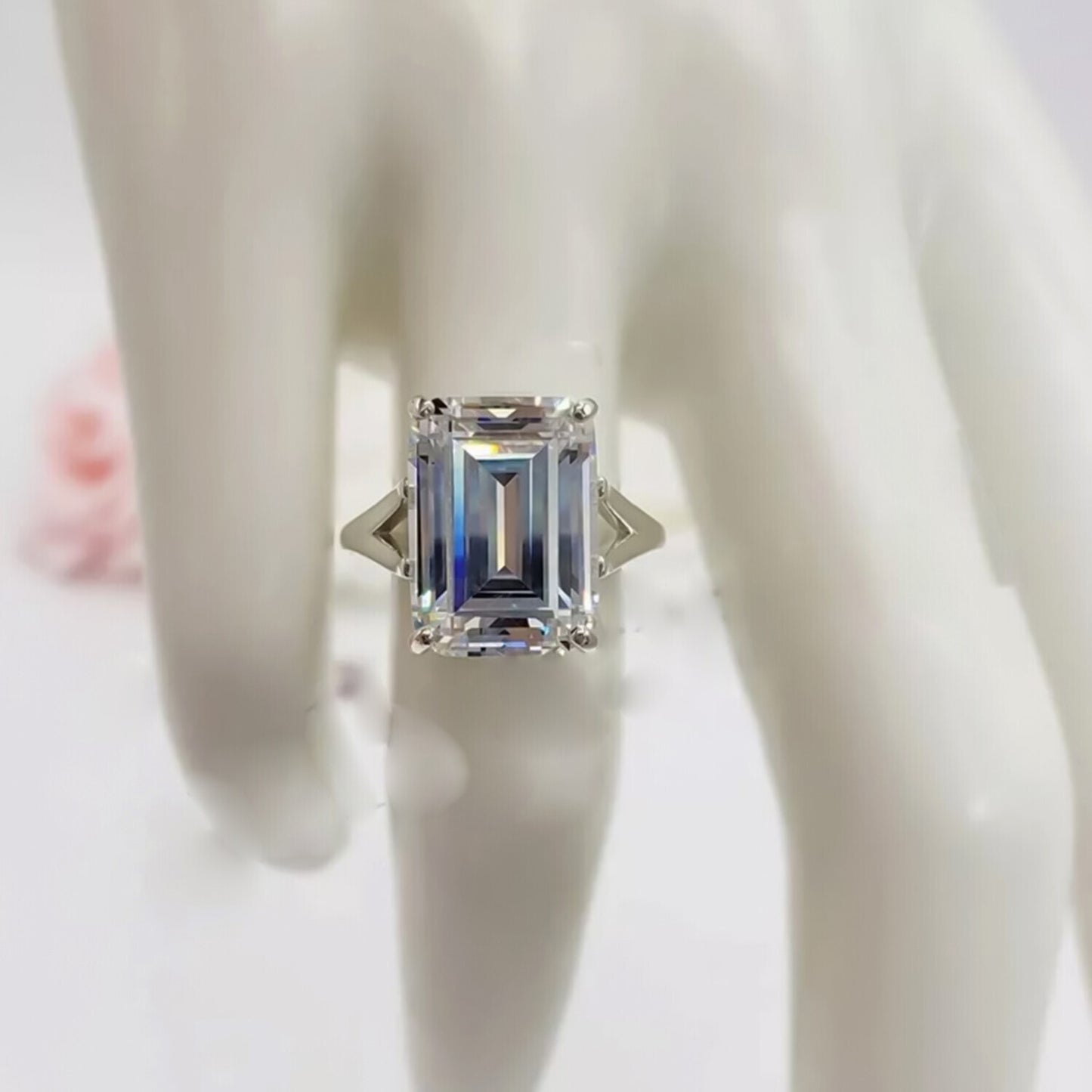 12.30 Ct Emerald Off White Moissanite Ring in – July Wedding Gift 18K Gold Plated V 18K Gold Plated