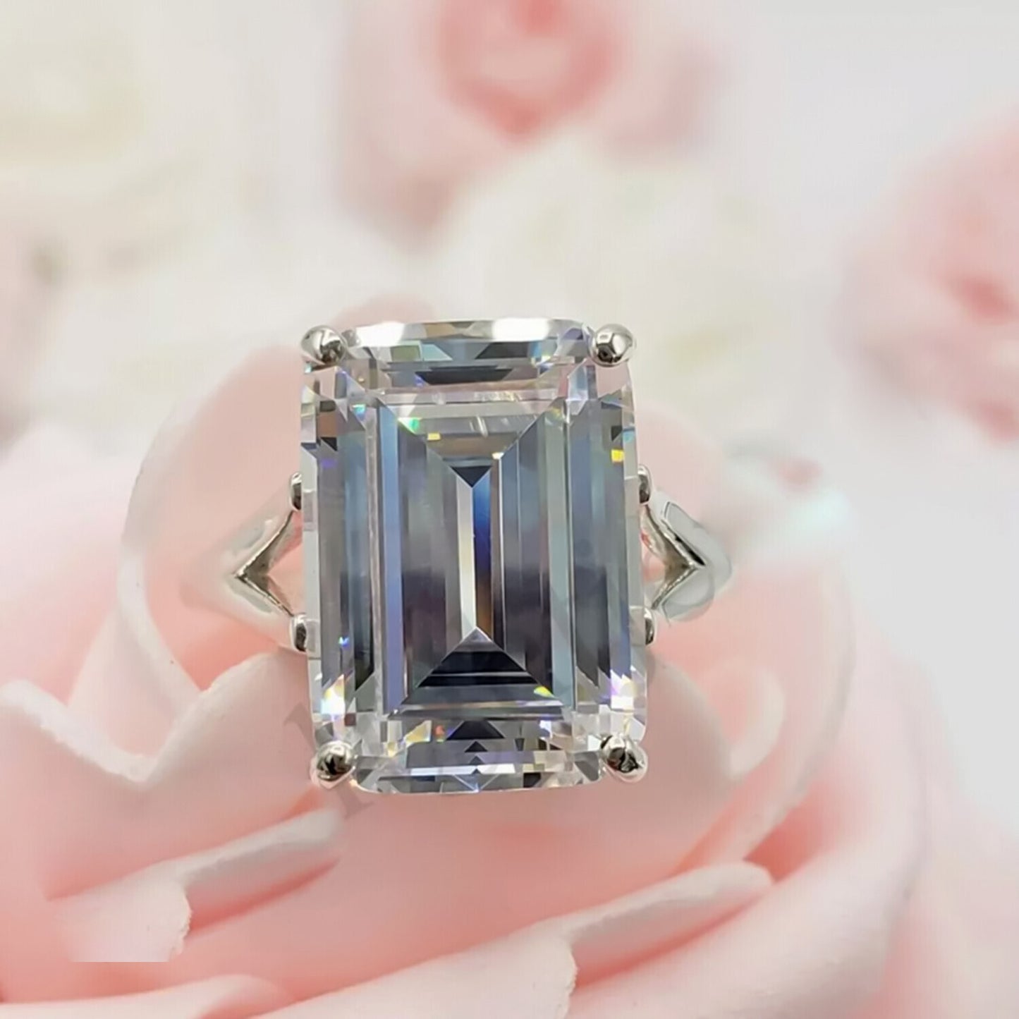 12.30 Ct Emerald Off White Moissanite Ring in – July Wedding Gift 18K Gold Plated V 18K Gold Plated