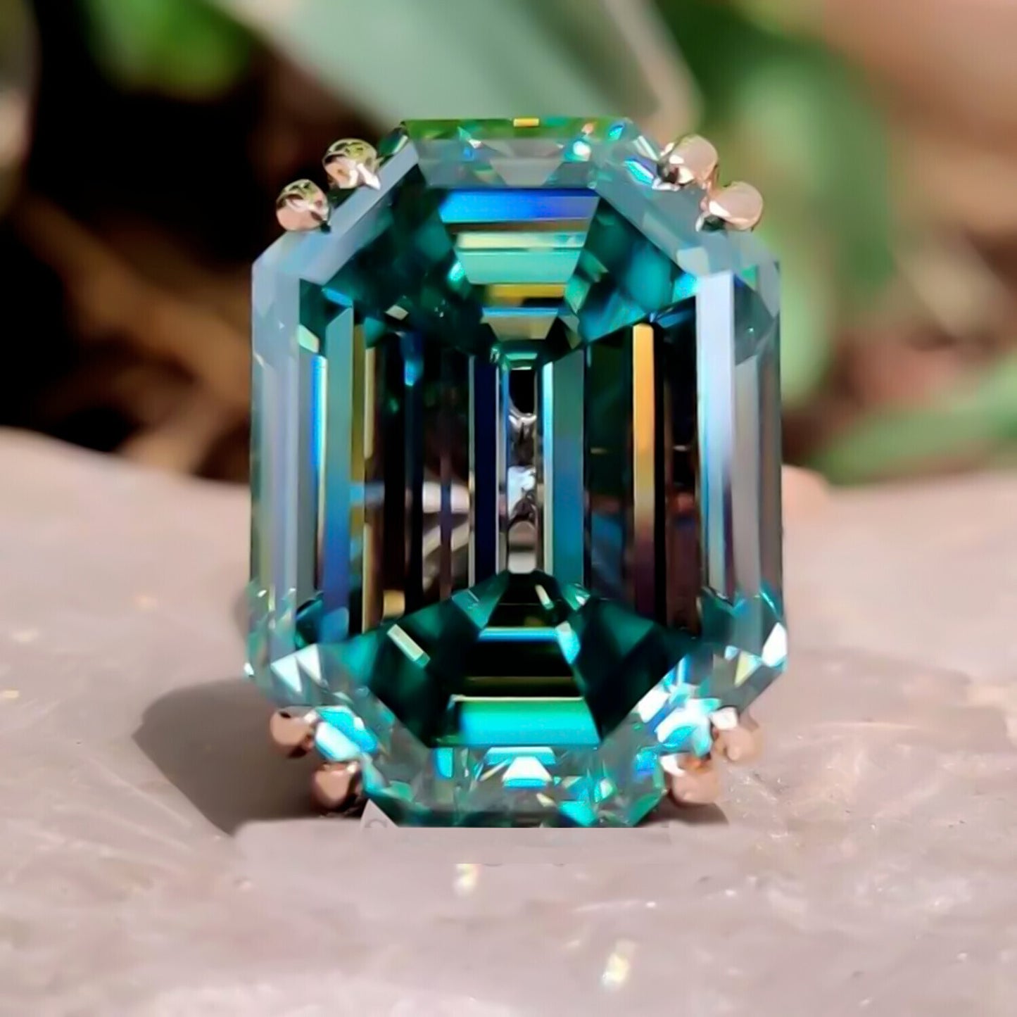 17.60 Ct Blue Emerald Cut Moissanite Ring Bold Statement Gift Ring 18K Gold Plated 18K Gold Plated