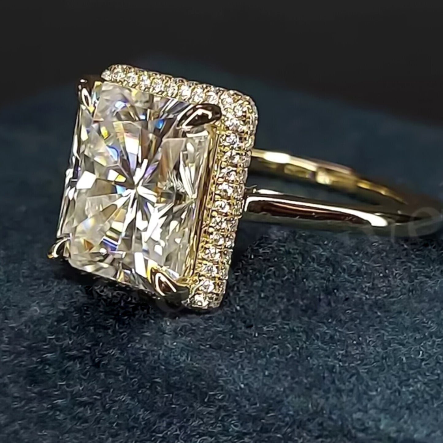 3.90 Ct Radiant Cut Off White Moissanite Ring in – Summer Gift 18K Gold Plated Verm 18K Gold Plated