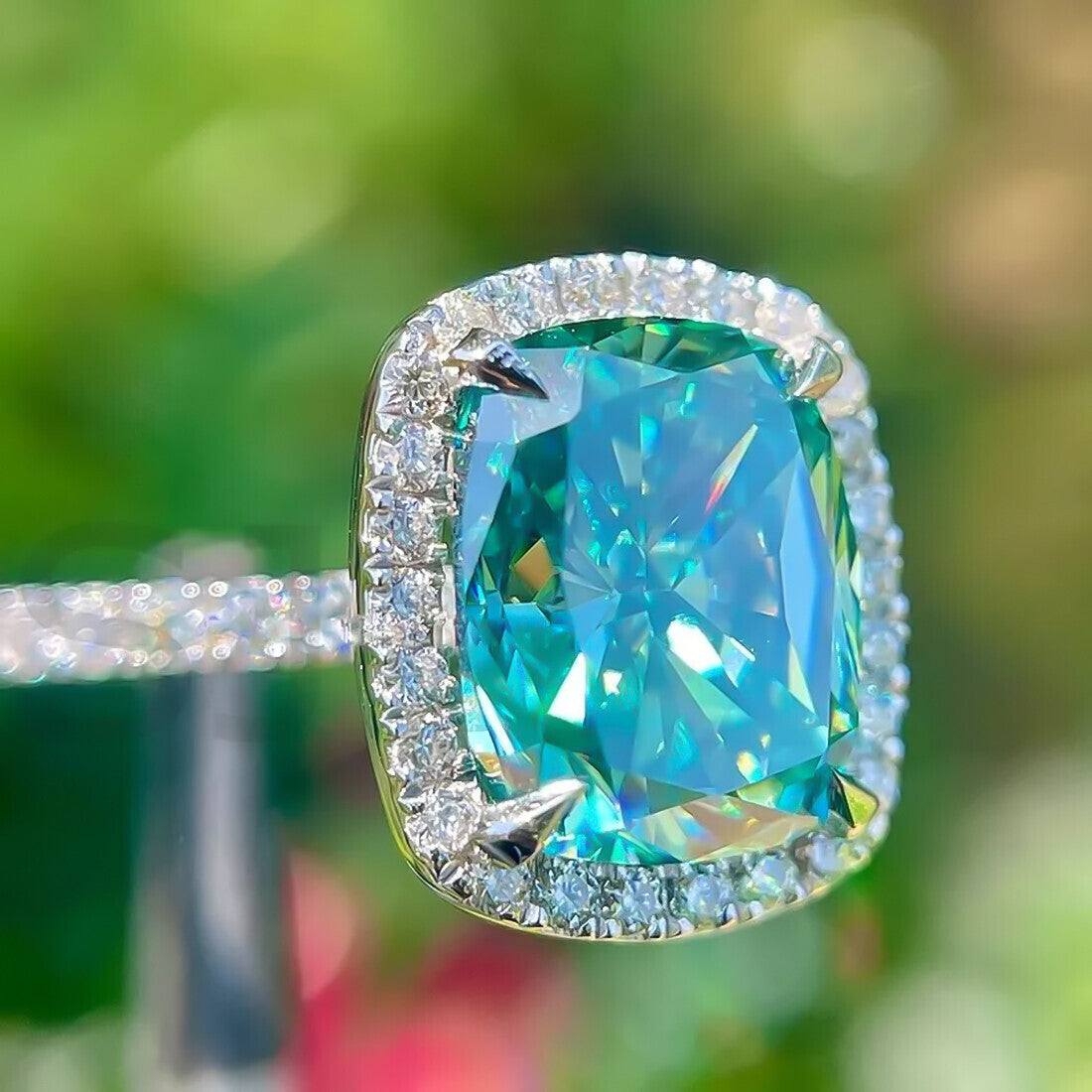 10.10 Ct Cushion Cut Blue Moissanite Solitaire Ring Wedding Gift 18K Gold Plated Ve 18K Gold Plated