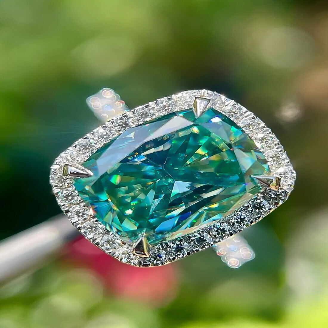 10.10 Ct Cushion Cut Blue Moissanite Solitaire Ring Wedding Gift 18K Gold Plated Ve 18K Gold Plated