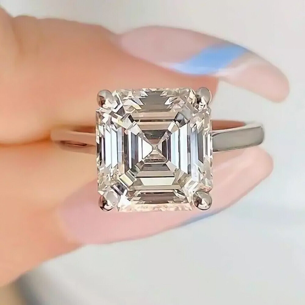 5.74 Ct Asscher Cut Off White Moissanite Ring in – Wedding Gift 18K Gold Plated Ver 18K Gold Plated