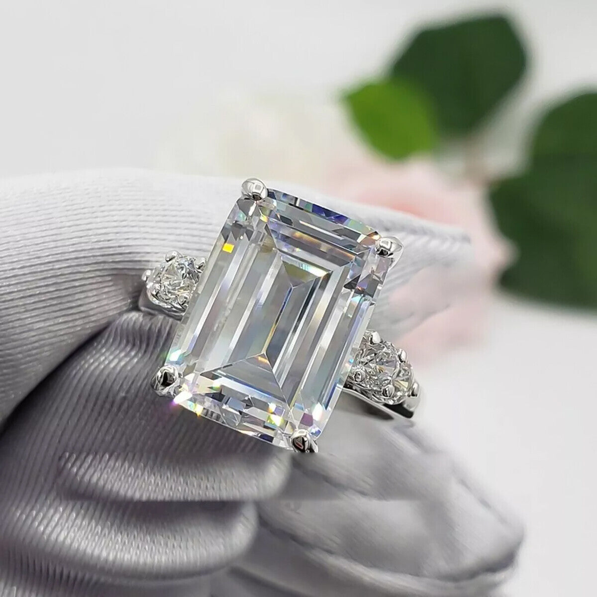 5.70 Ct Emerald Cut Off White Moissanite Ring Birthday Gift Wife 18K Gold Plated Ve 18K Gold Plated