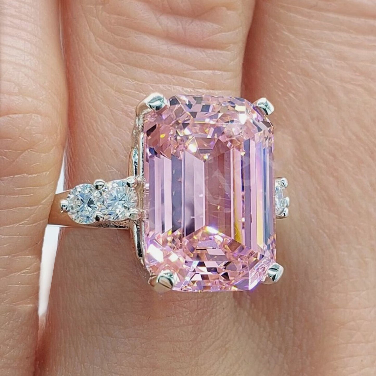 4.70 Ct Pink Moissanite Emerald Cut Ring – Wedding Gift for Her 18K Gold Plated Ver 18K Gold Plated