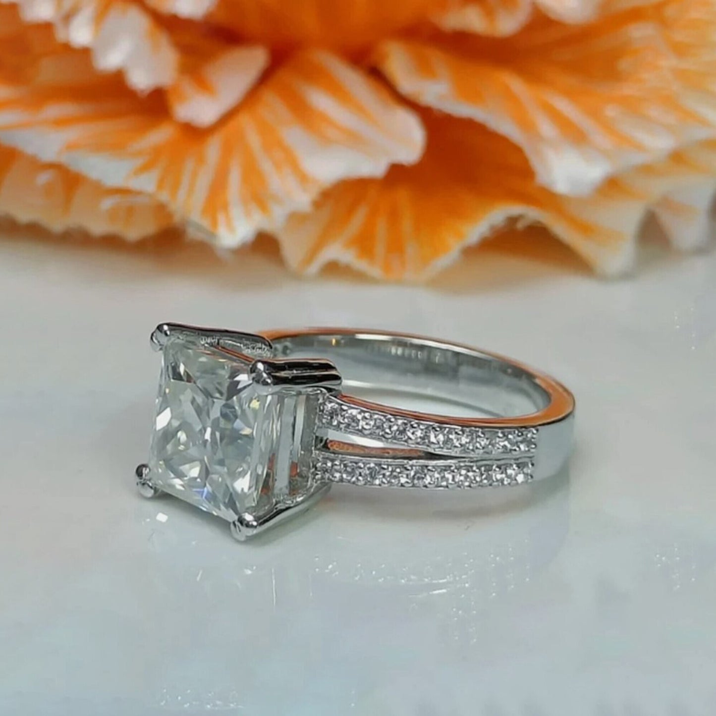 3.15 Ct Princess Cut Off White Moissanite Ring – Christmas Gift 18K Gold Plated Ver 18K Gold Plated
