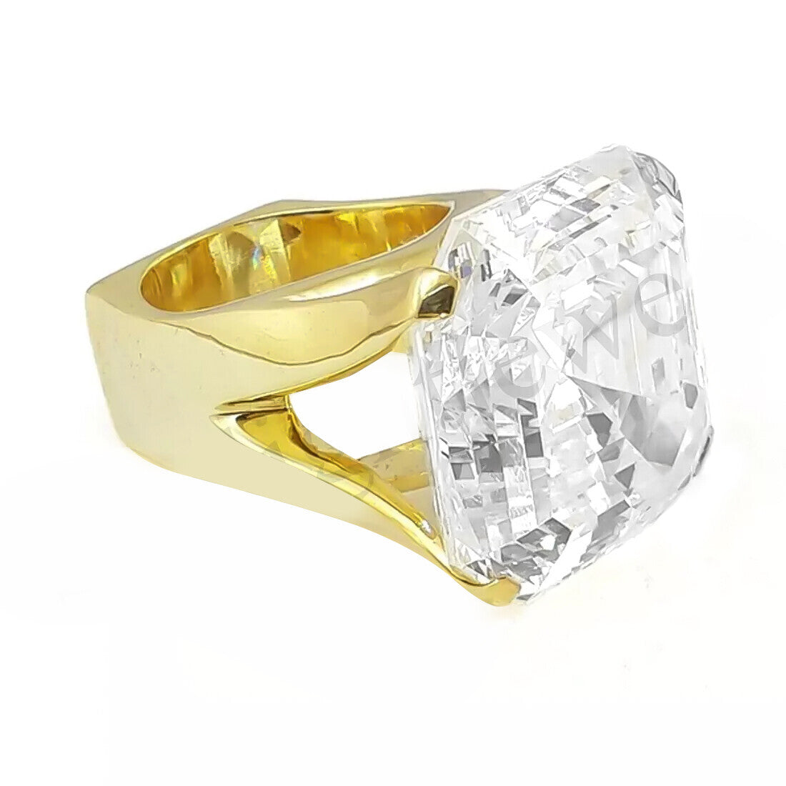 23.50 Ct Asscher Cut Certified Moissanite Silver Ring – Huge Rare Gift for Wedding 18K Gold Plated