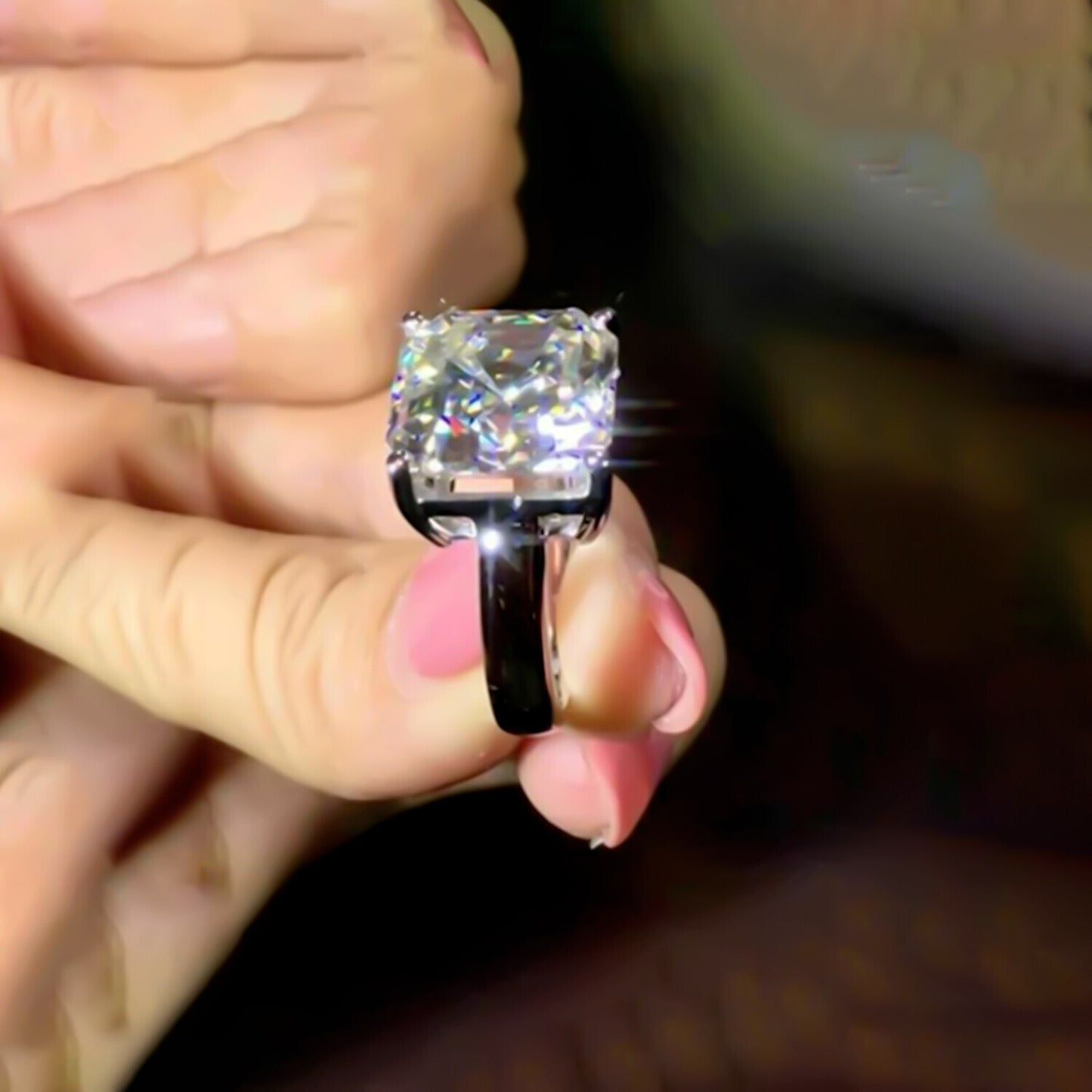 6.10 Ct Solitaire Moissanite Ring Engagement Gift Sparkle for Women 18K Gold Plated