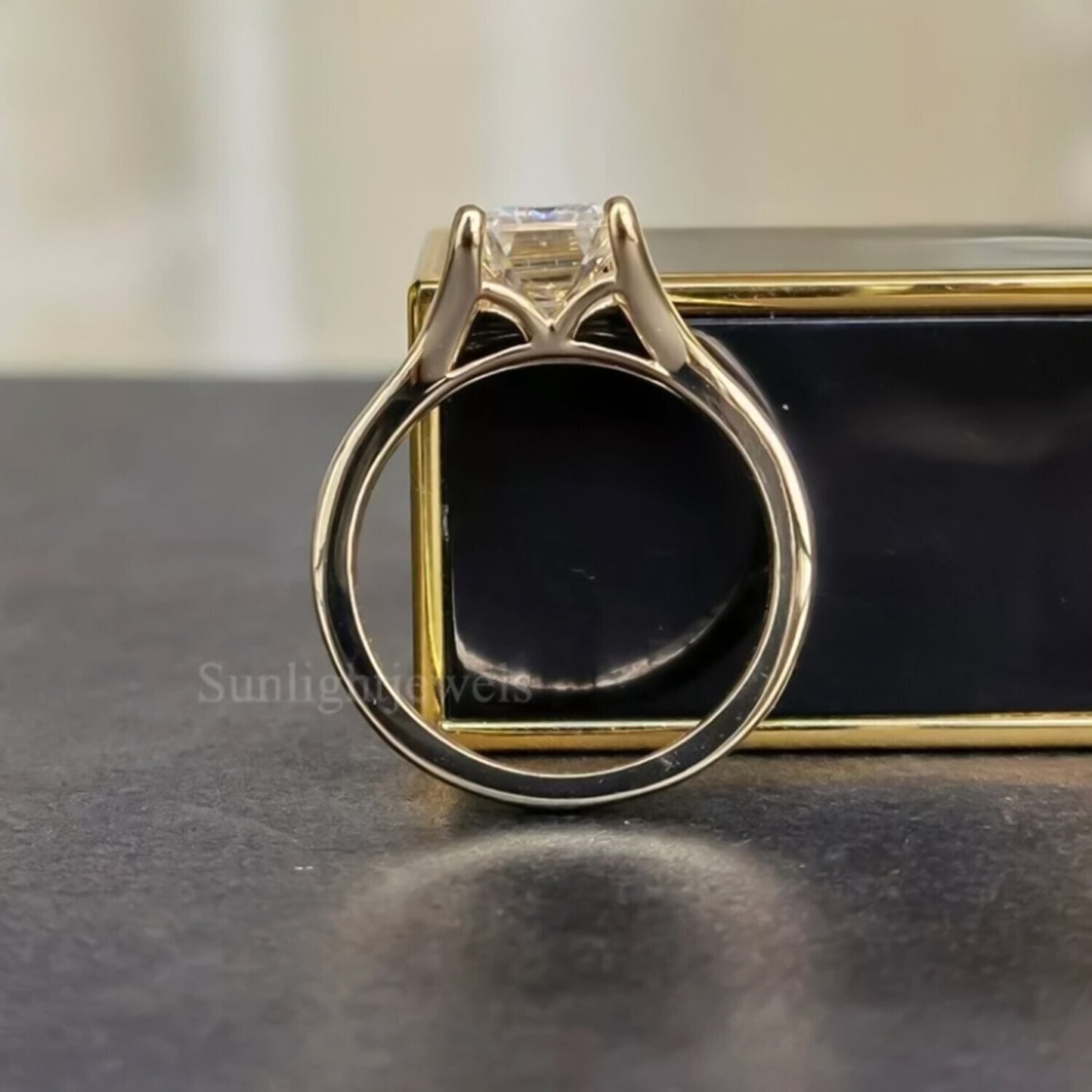 3.08 Ct Emerald Cut Moissanite Ring Gift for Her Wedding or Birthday 18K Gold Plate 18K Gold Plated