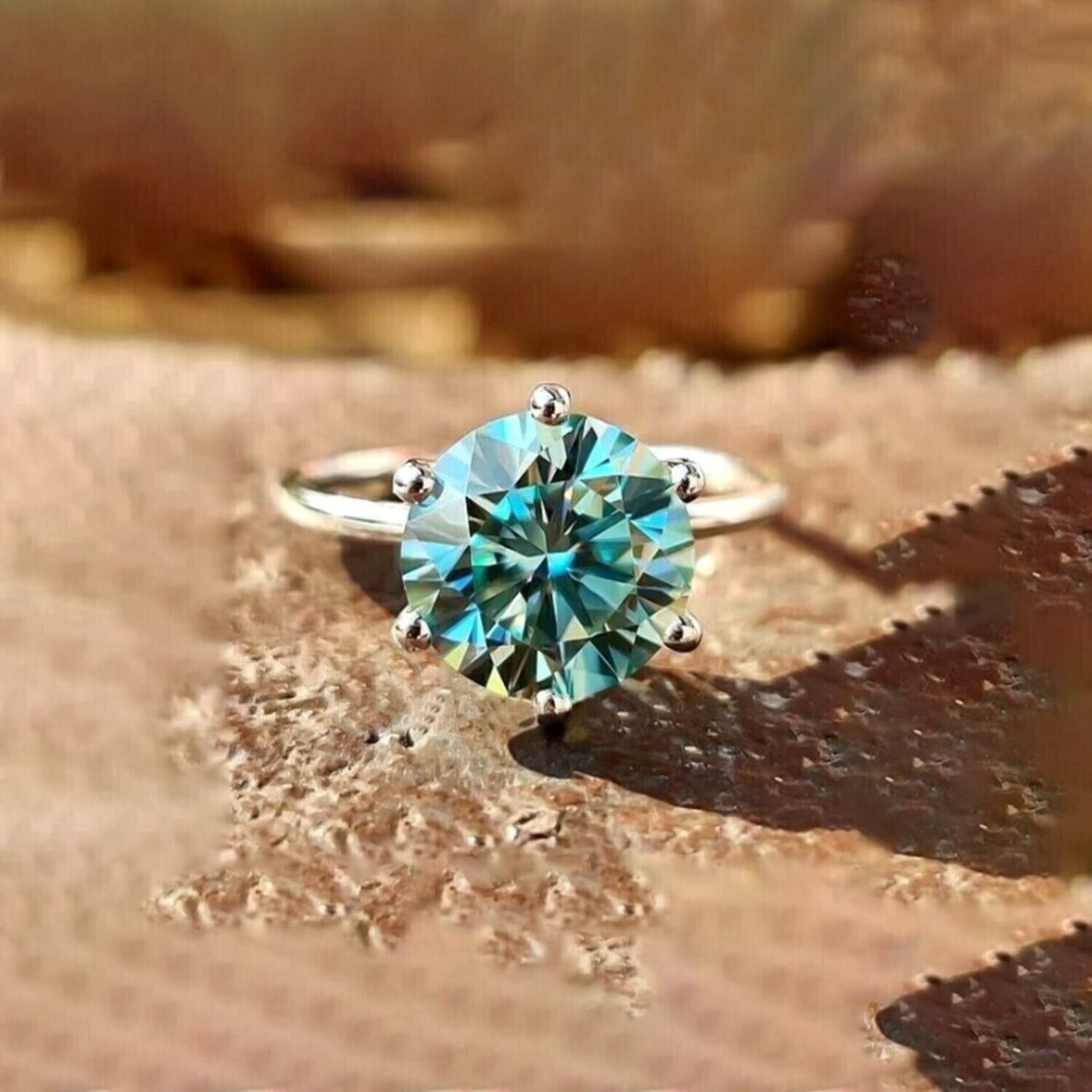 5.60 Ct Blue Moissanite Solitaire Ring Sparkling Gift for Anniversary 18K Gold Plat 18K Gold Plated