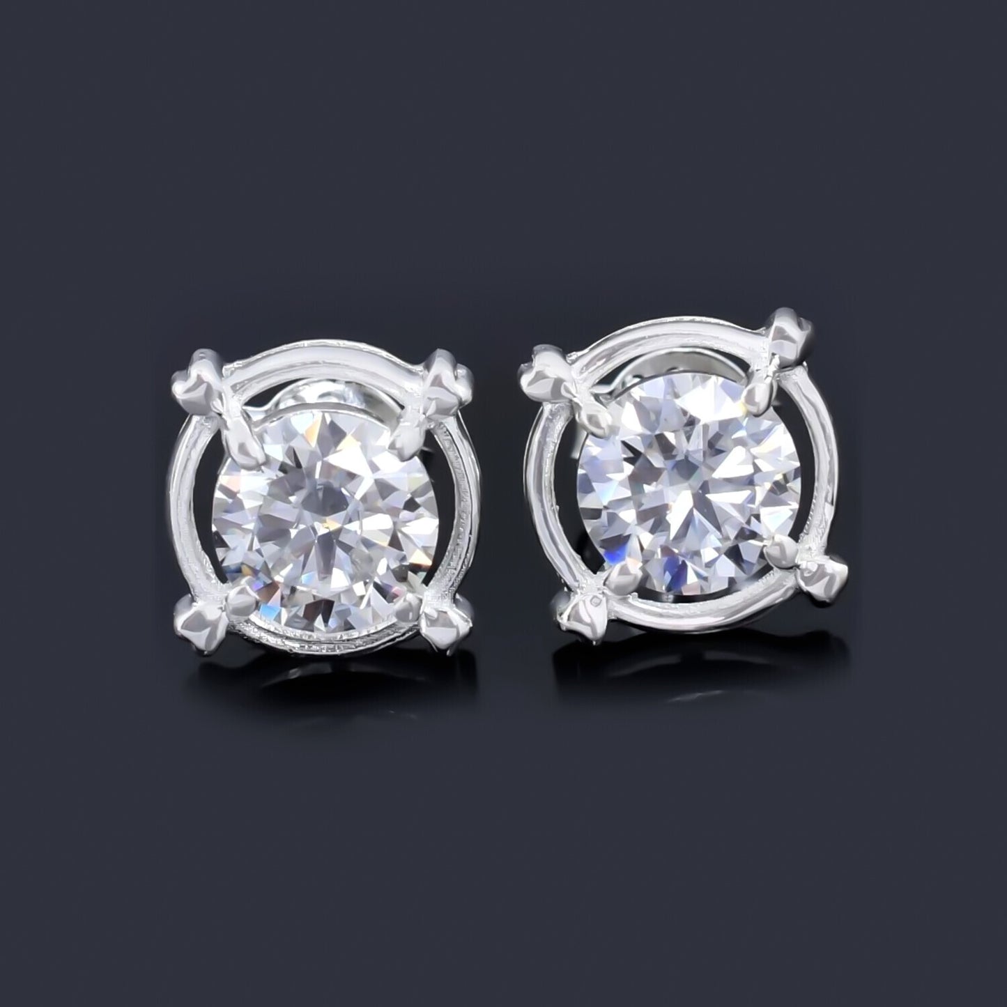 2 Ct Certified Treated White Moissanite Solitaire Studs Great Shine 18K Gold Plated