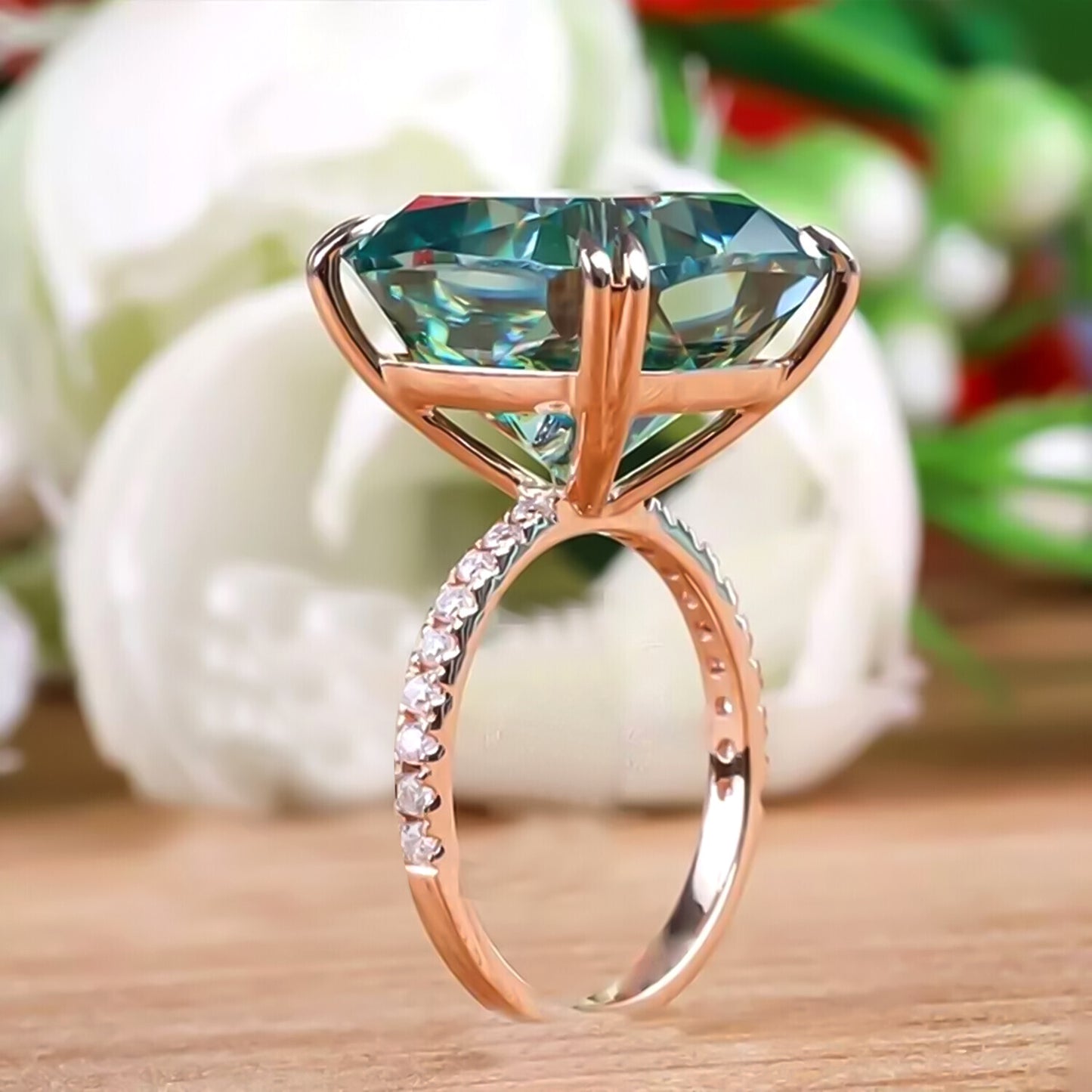 8.50 Ct Cushion Blue Moissanite Ring Gift for Women Birthday Sparkle 18K Gold Plate 18K Gold Plated