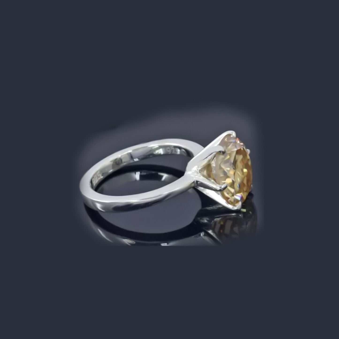 6.50 Ct Champagne Moissanite Ring Prong Set Gift for Birthday 18K Gold Plated Verme 18K Gold Plated