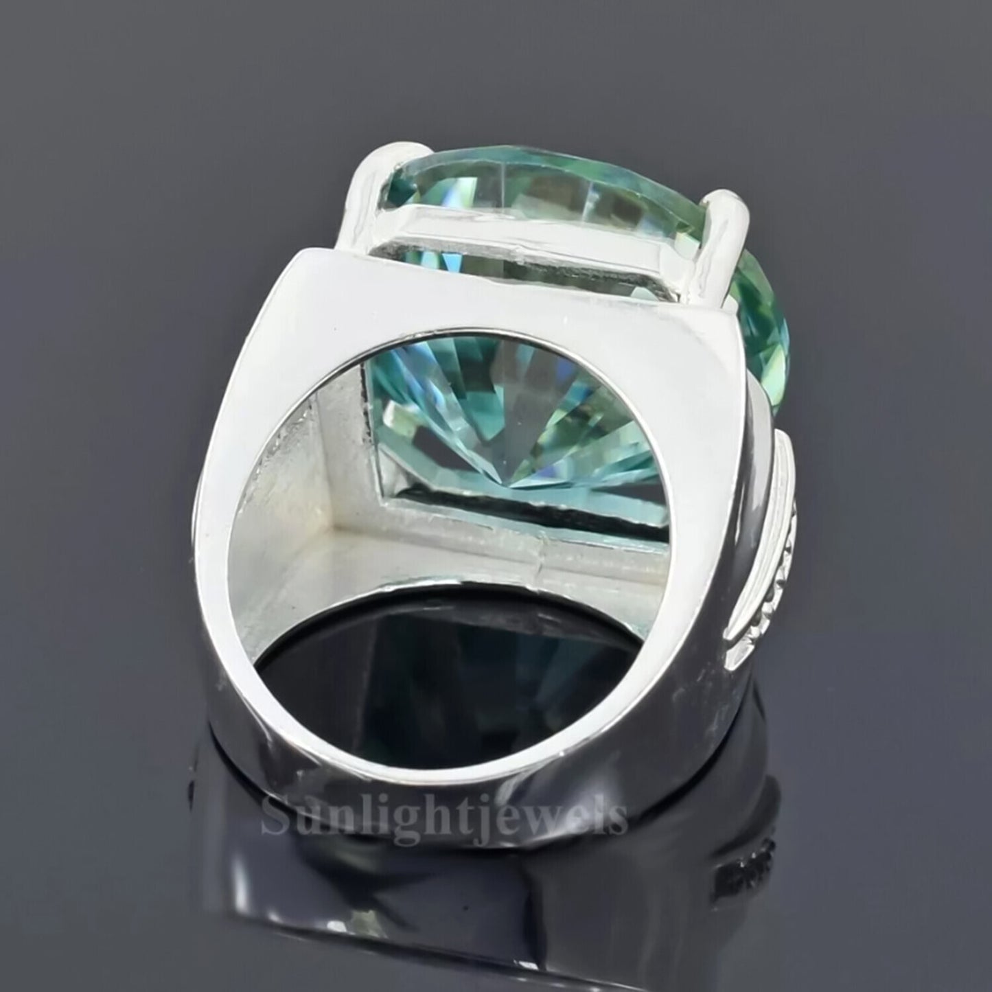 15.40 Ct Round Blue Moissanite Ring Festival Gift for Wife or Mom 18K Gold Plated V 18K Gold Plated